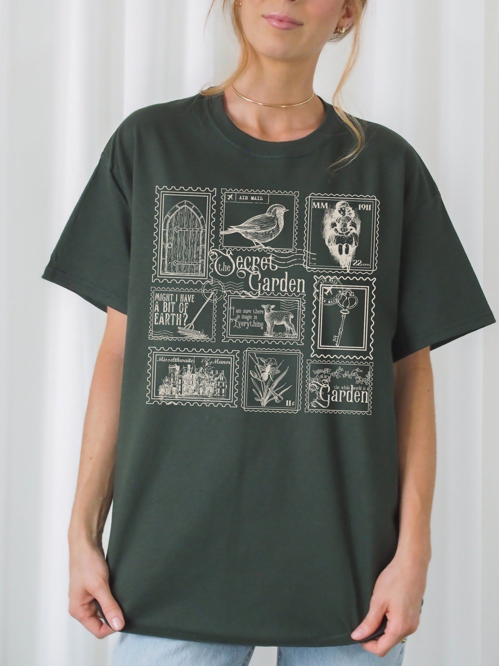 The Secret Garden Literary Stamp Collection Tee Tshirt Cottagecore Goblincore Greetings Misselthwaite Postcard Fandom Merch Bookish Gift