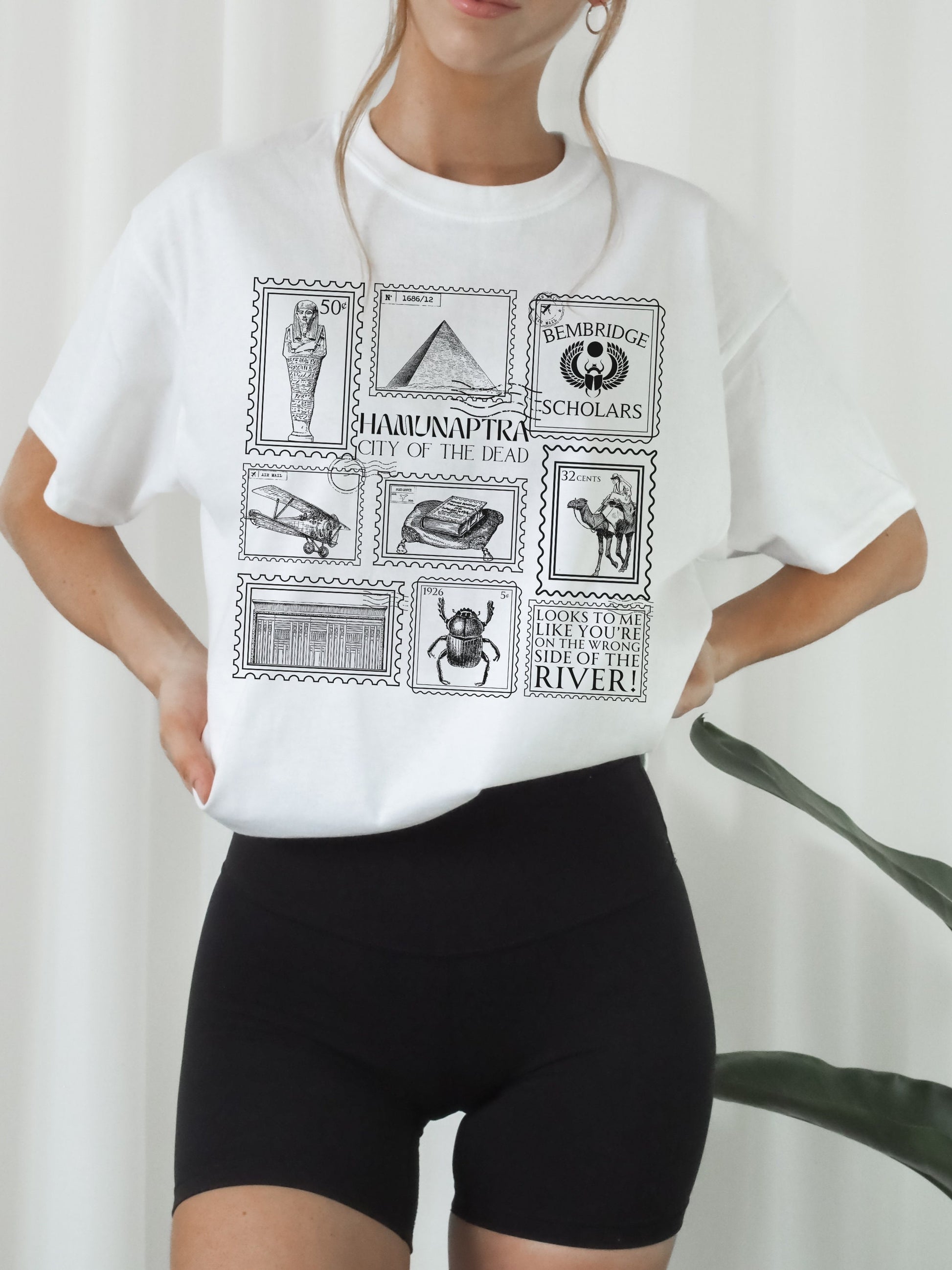 Mummy Stamp Collection Tee Shirt Tshirt * City of the Dead Egypt Rick Evie Greetings from Hamunaptra Postcard Book Fandom Merch Bookish Gift