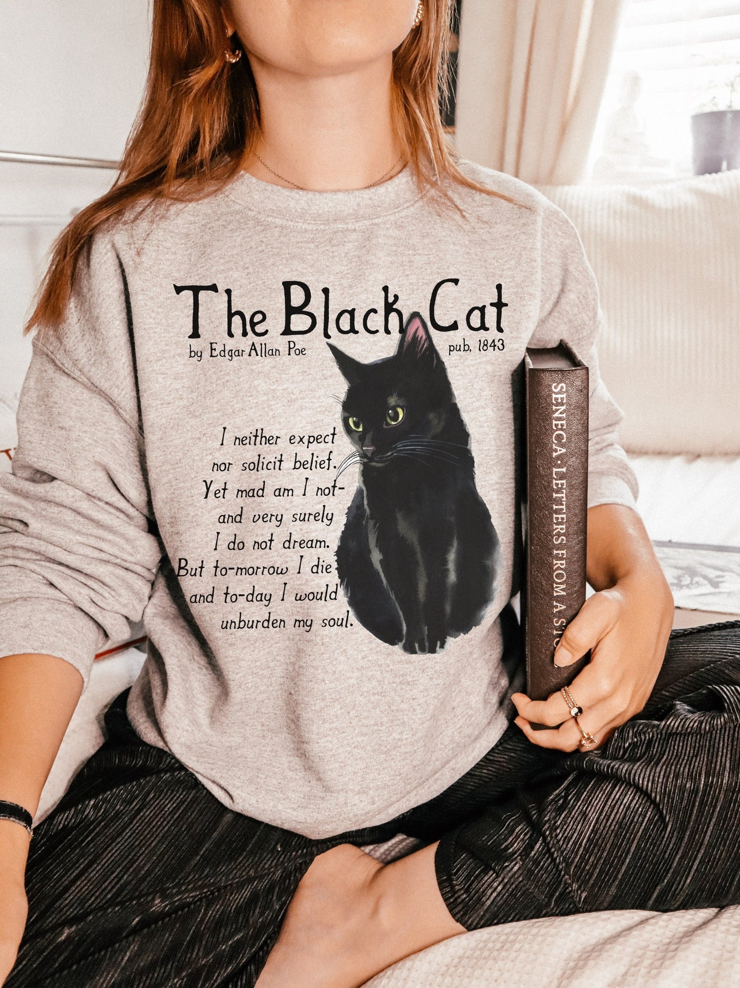 Edgar Allan Poe The Black Cat Quote Sweatshirt * The Raven Lenore Tell tale Heart * Dark Academia Goth Witchy Goblincore Bookish Gift Grunge