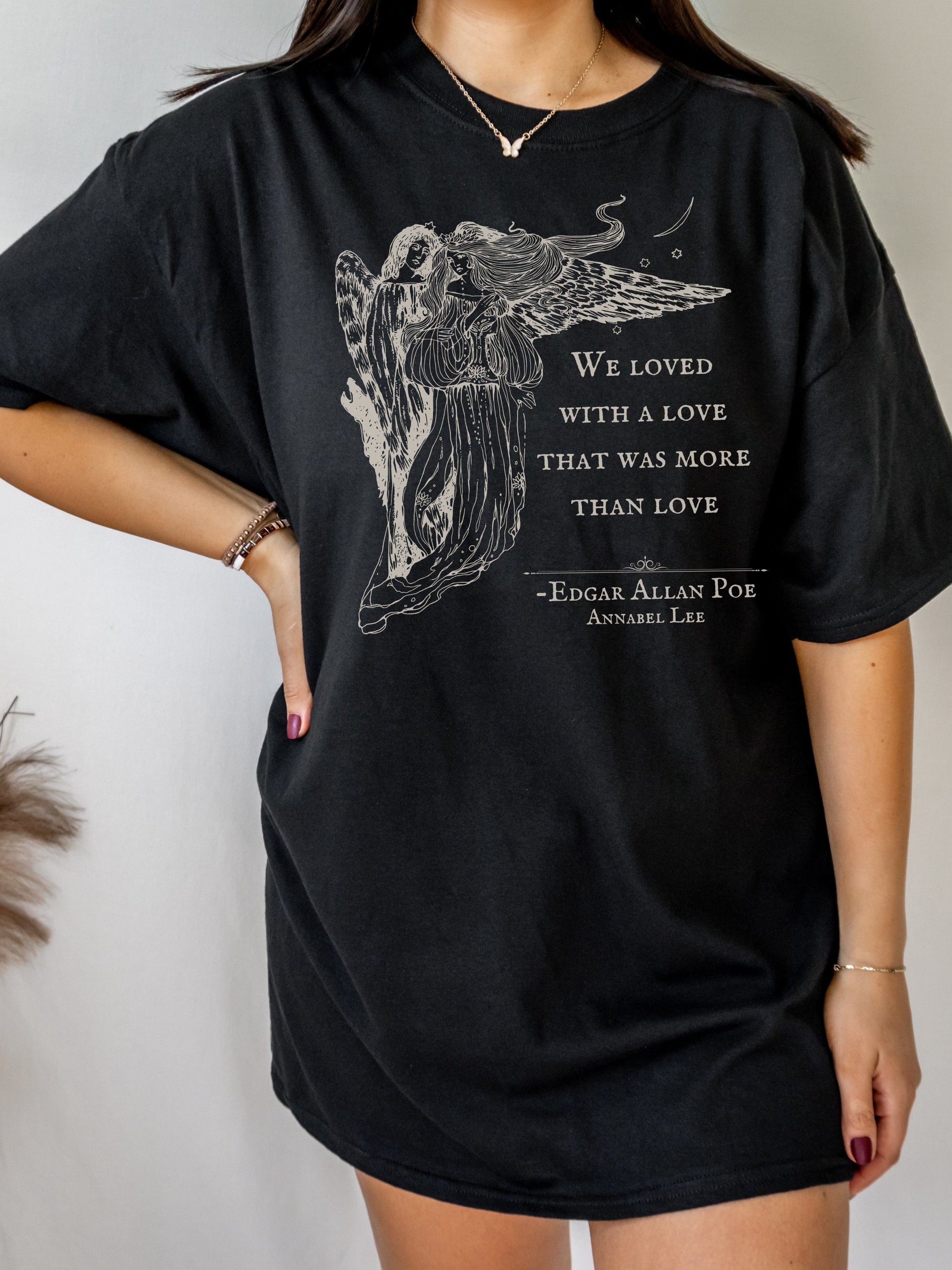 Edgar Allan Poe Annabel Lee Poem Quote Tee * The Raven Lenore * Dark Academia Goth Witchy Goblincore Angel Shirt Bookish Gift Grunge Tshirt