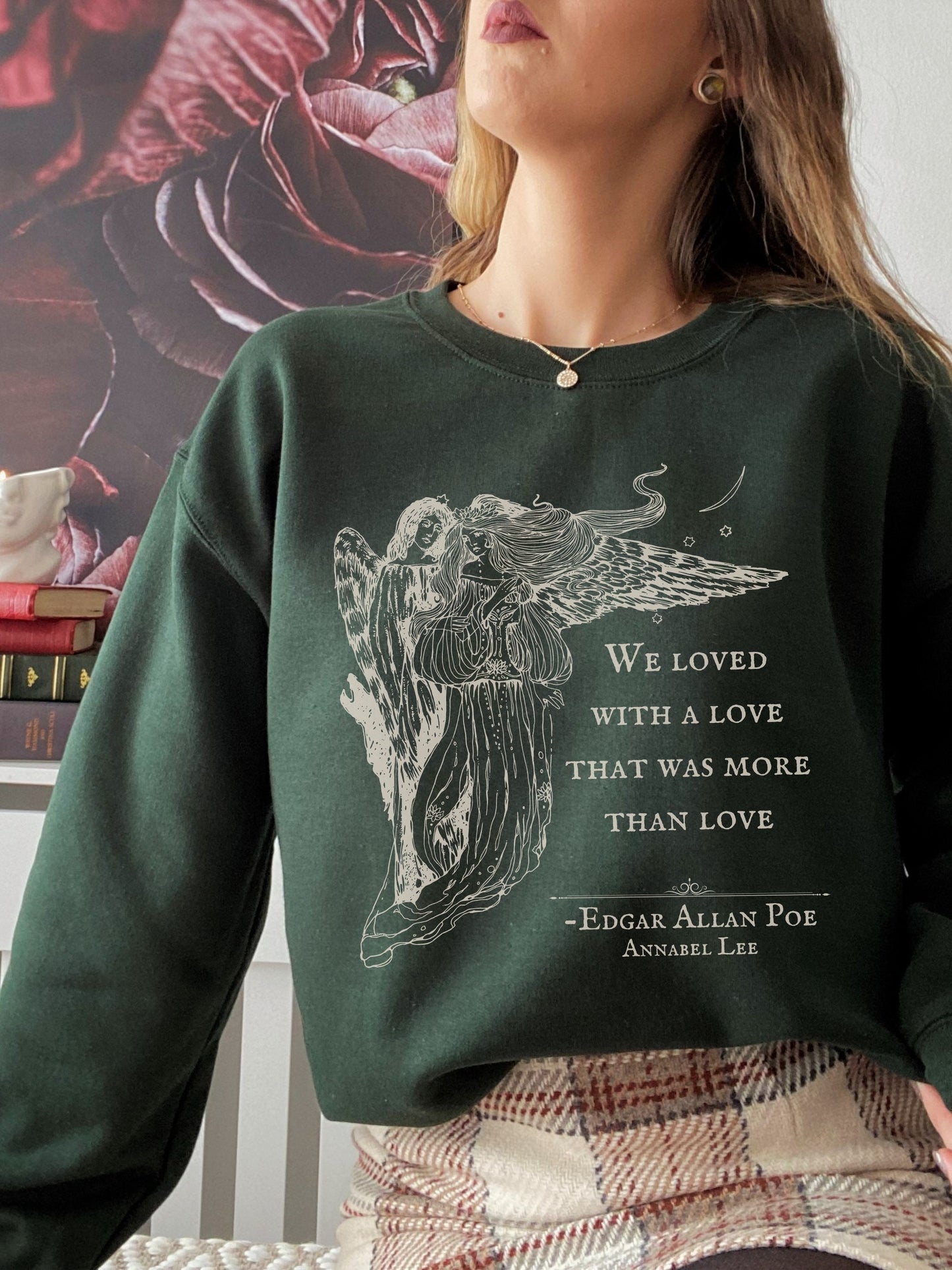 Edgar Allan Poe Annabel Lee Poem Quote Sweatshirt * The Raven Lenore * Dark Academia Goth Witchy Goblincore Angel Shirt Bookish Gift Grunge