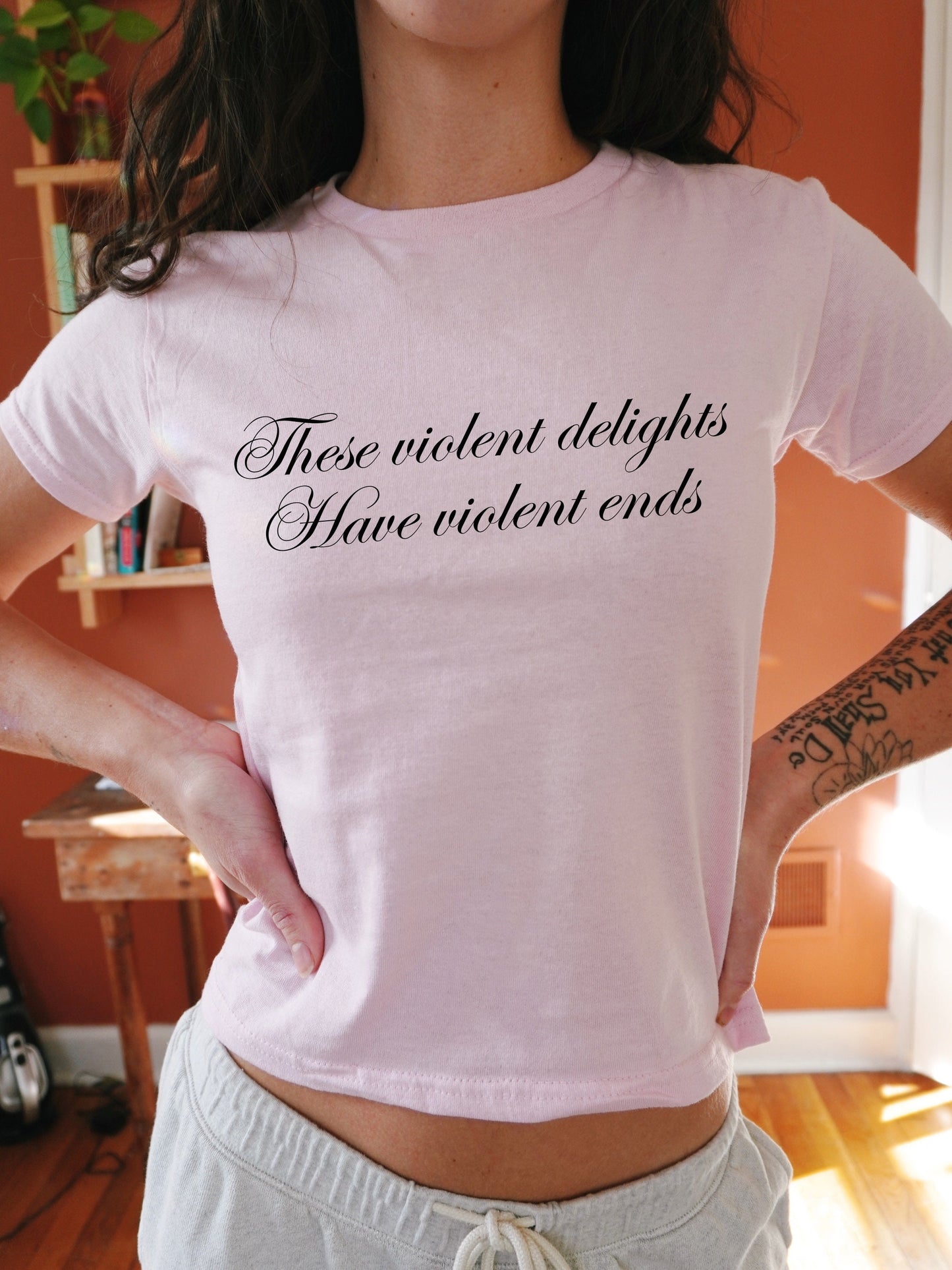 These violent delights have violent ends Shakespeare quote Romeo and Juliet coquette aesthetic literature bookish gift y2k cotton baby tee