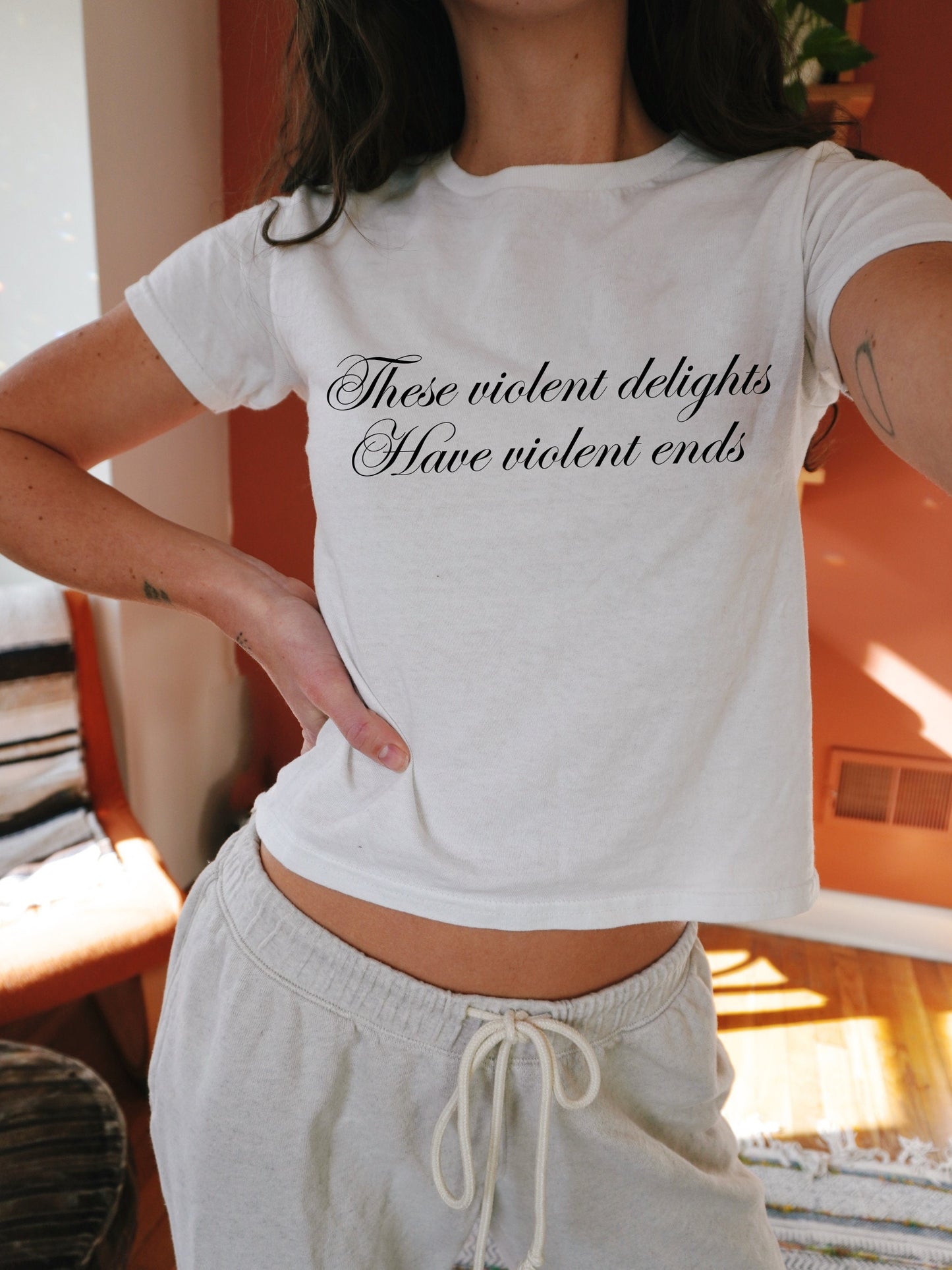 These violent delights have violent ends Shakespeare quote Romeo and Juliet coquette aesthetic literature bookish gift y2k cotton baby tee