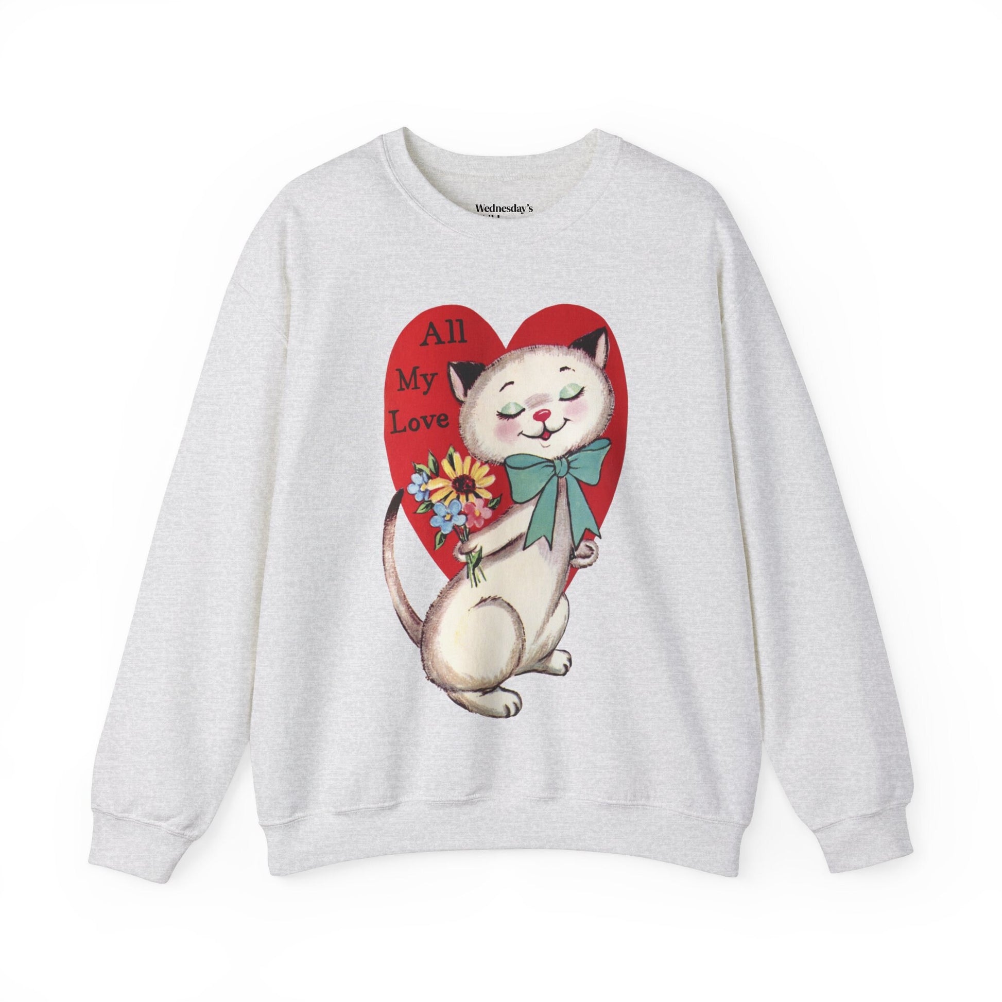 Retro 50s 60s Valentines Day Cute Cat Kitten Kitty Sweatshirt * Vintage Valentine Heart Crewneck Gift Mid Century Modern Coquette Aesthetic