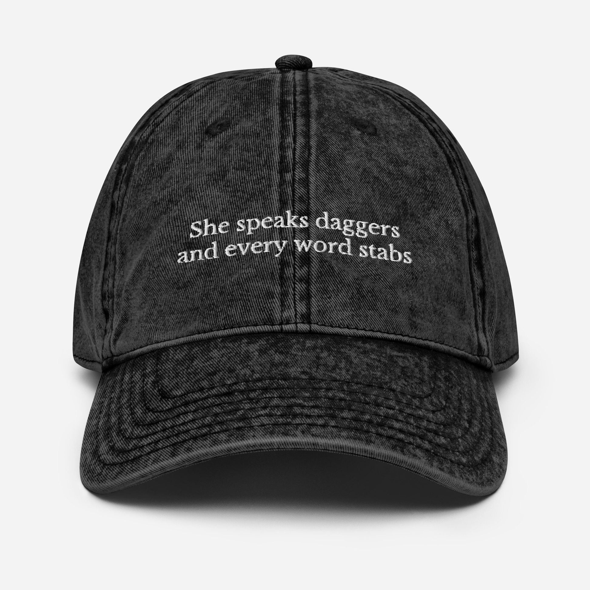 Shakespearean insult she speaks daggers embroidered dad hat aesthetic Shakespeare bookish fandom merch gift drama theater dark academia