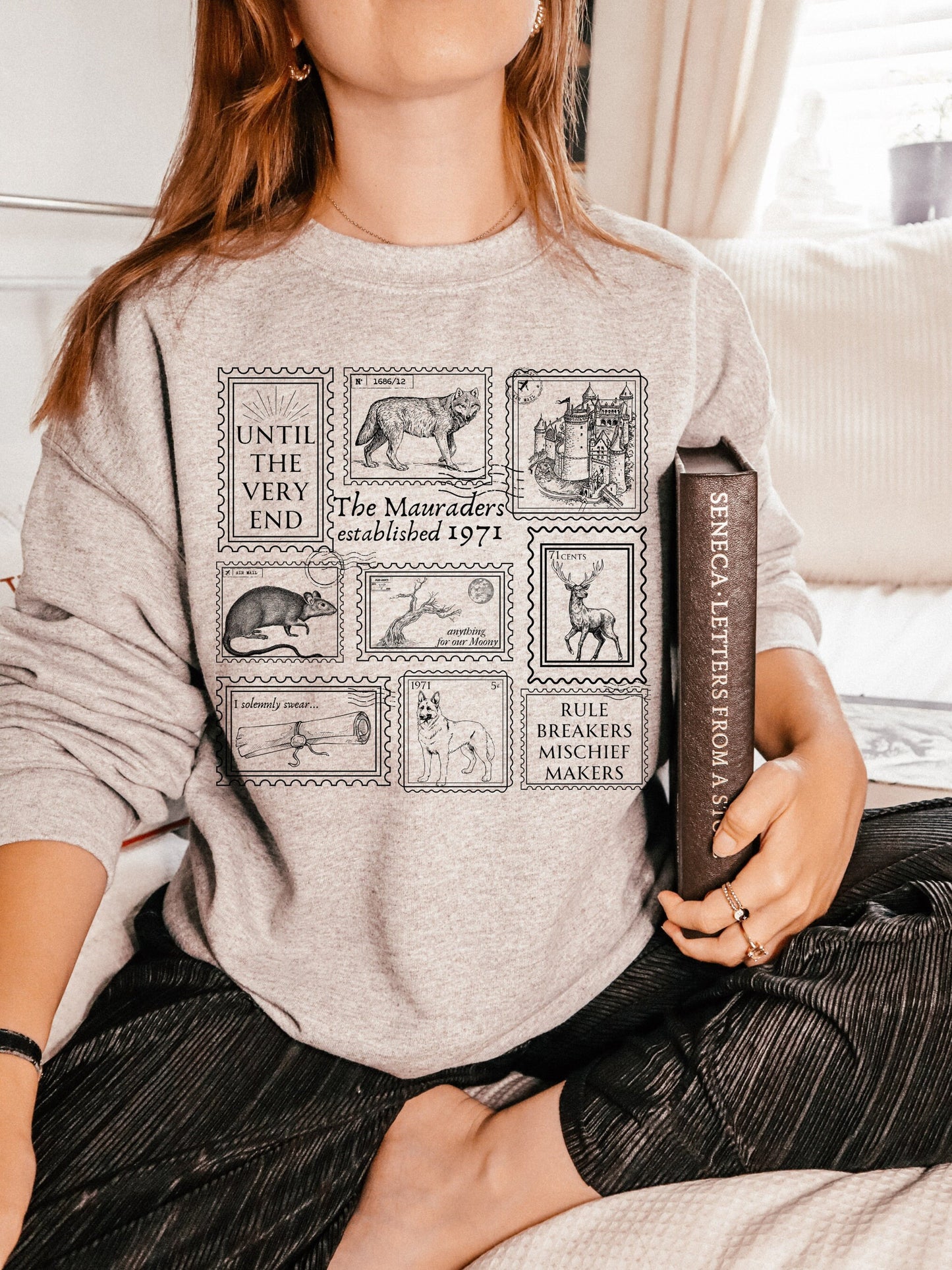 Mauraders Stamp Collection Sweatshirt * Wizard Apparel Postcard James Moony Remus Sirius ATYD * Book Fandom Merch Reader Gift page 394