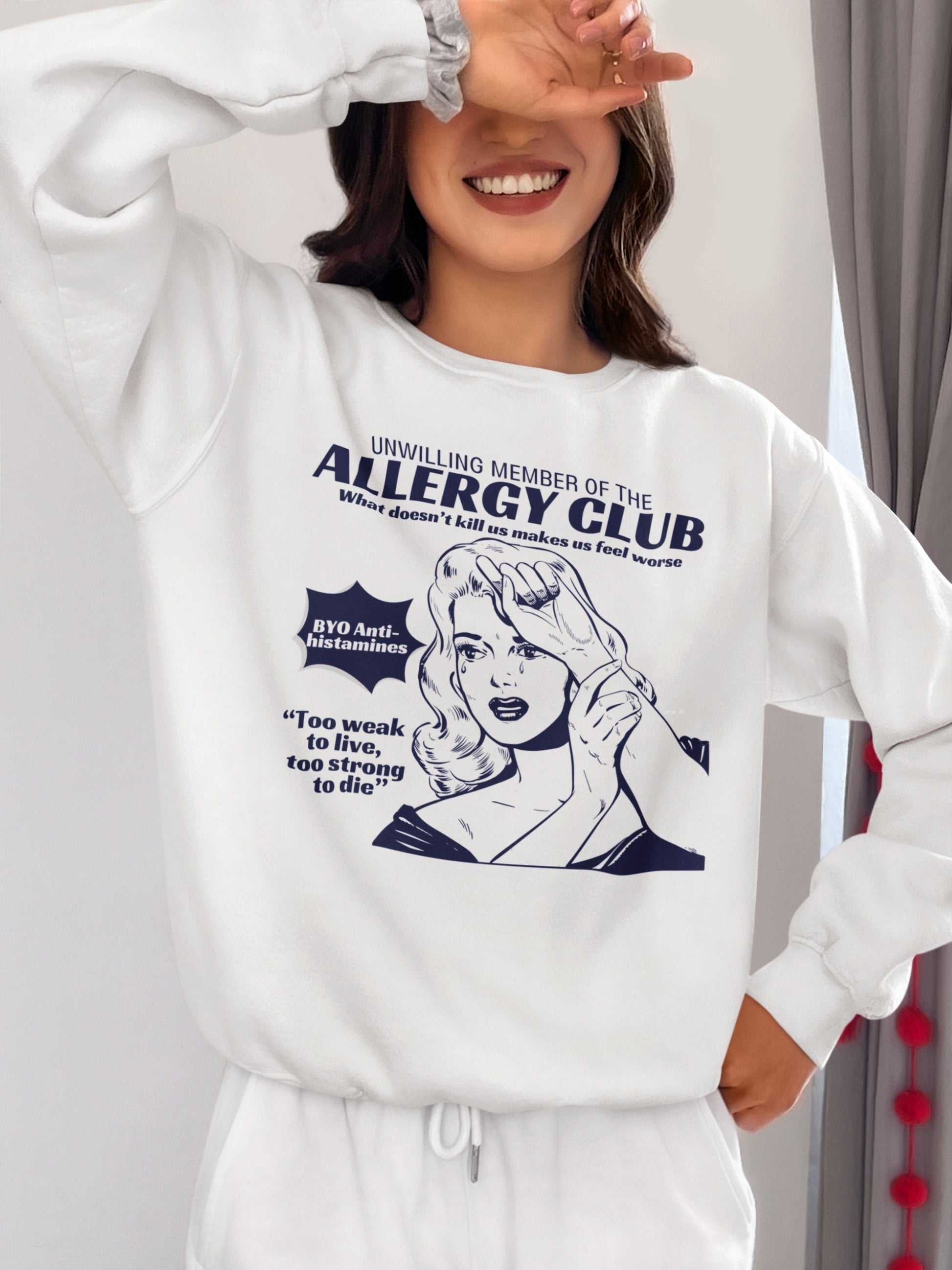 Allergy Club Anti Allergen Antihistamine Allergic Gluten Peanuts Nuts Food Allergies Sweatshirt * Funny Allergy Awareness Anaphylaxis Epipen