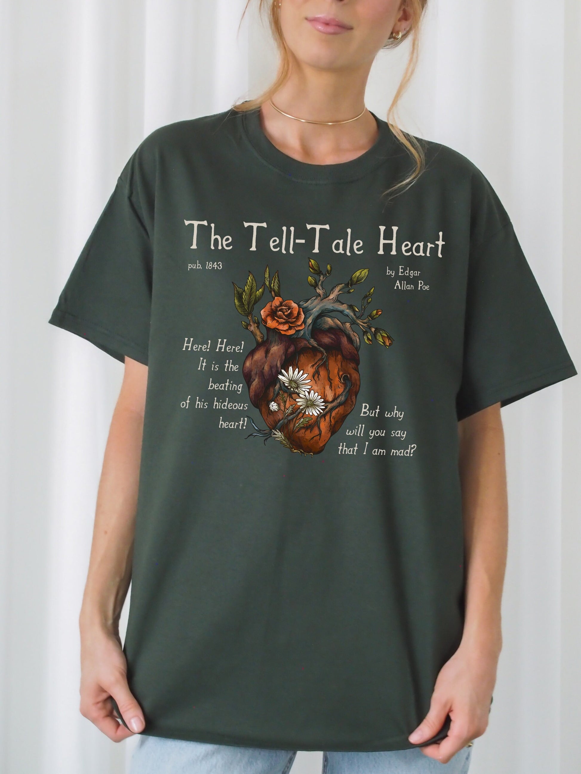 Edgar Allan Poe The Tell-Tale Heart Quote Tee * Dark Academia Goth Witchy Goblincore Shirt * Poet Bookish Gift Ideas * Raven Grunge Tshirt