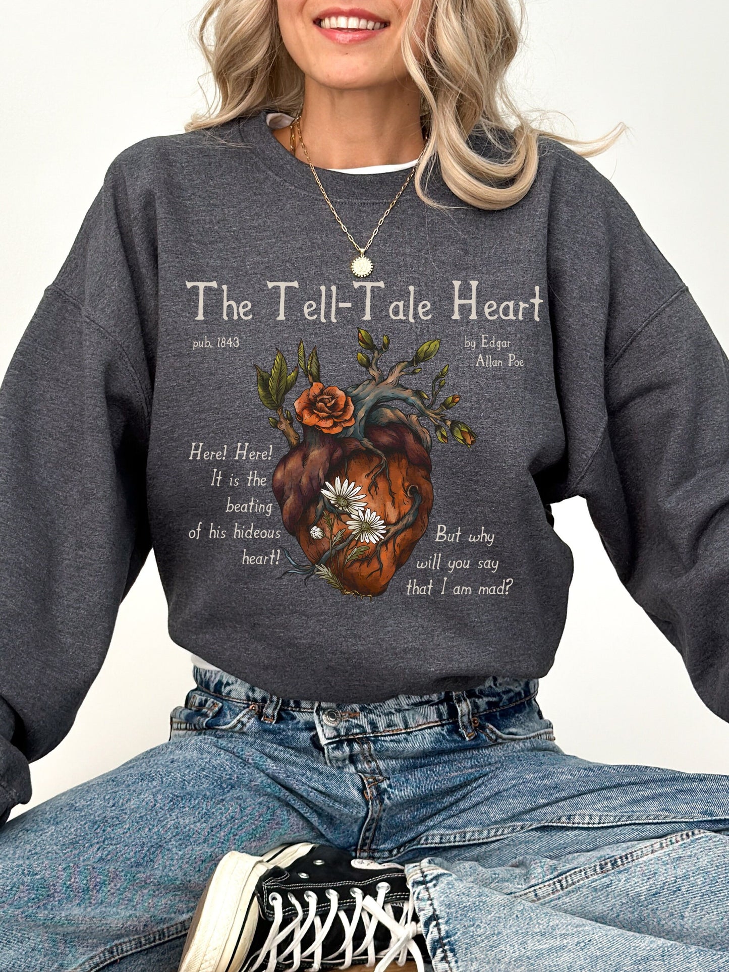 Edgar Allan Poe The Tell-Tale Heart Quote Tee * Dark Academia Goth Witchy Goblincore Shirt * Poet Bookish Gift Ideas * Raven Grunge Tshirt