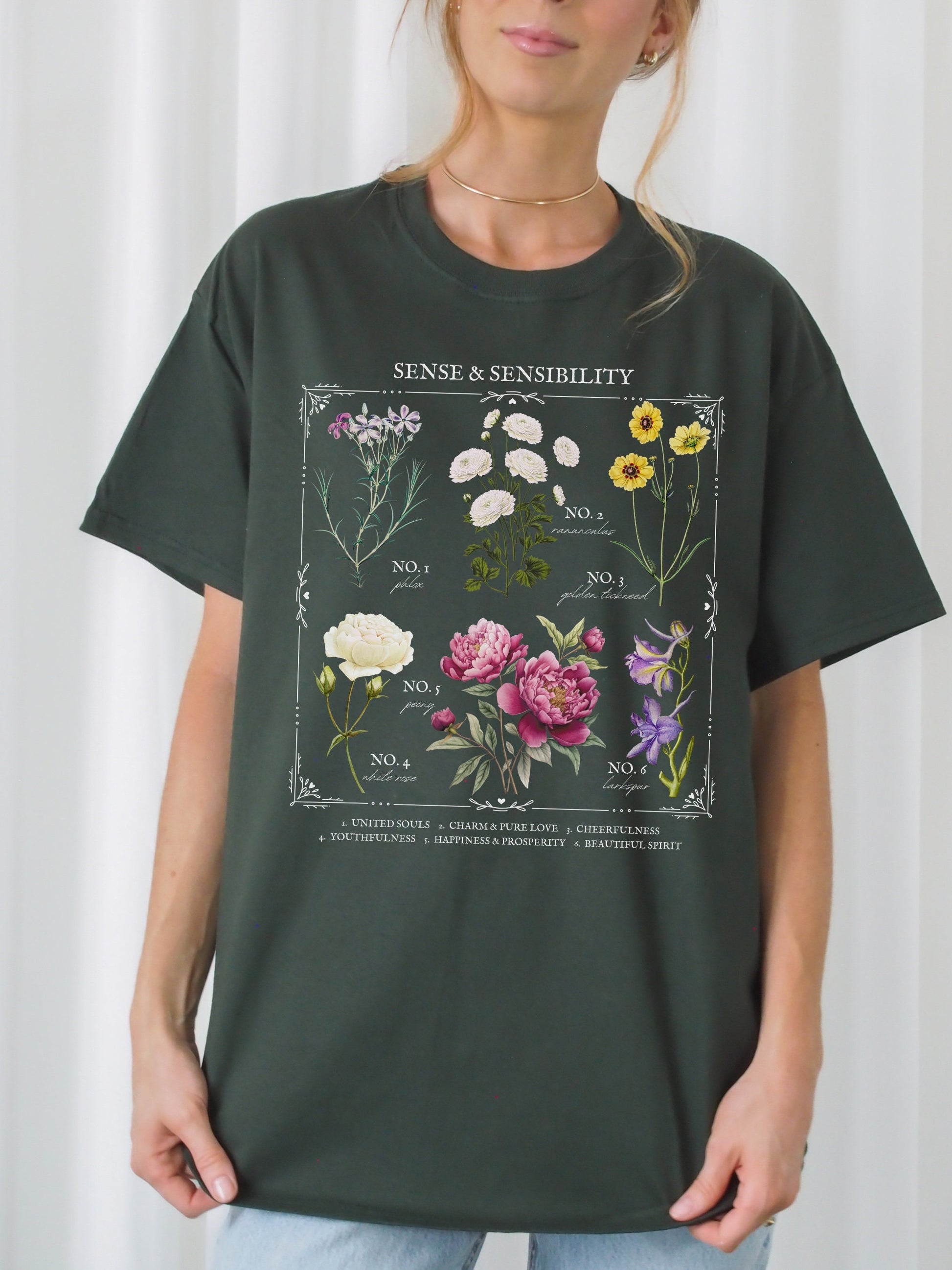 Jane Austen Sense & Sensibility Literary Flower Chart tee shirt Cottagecore Literature Bookish Book Fandom Merch Lover Gift pemberley darcy