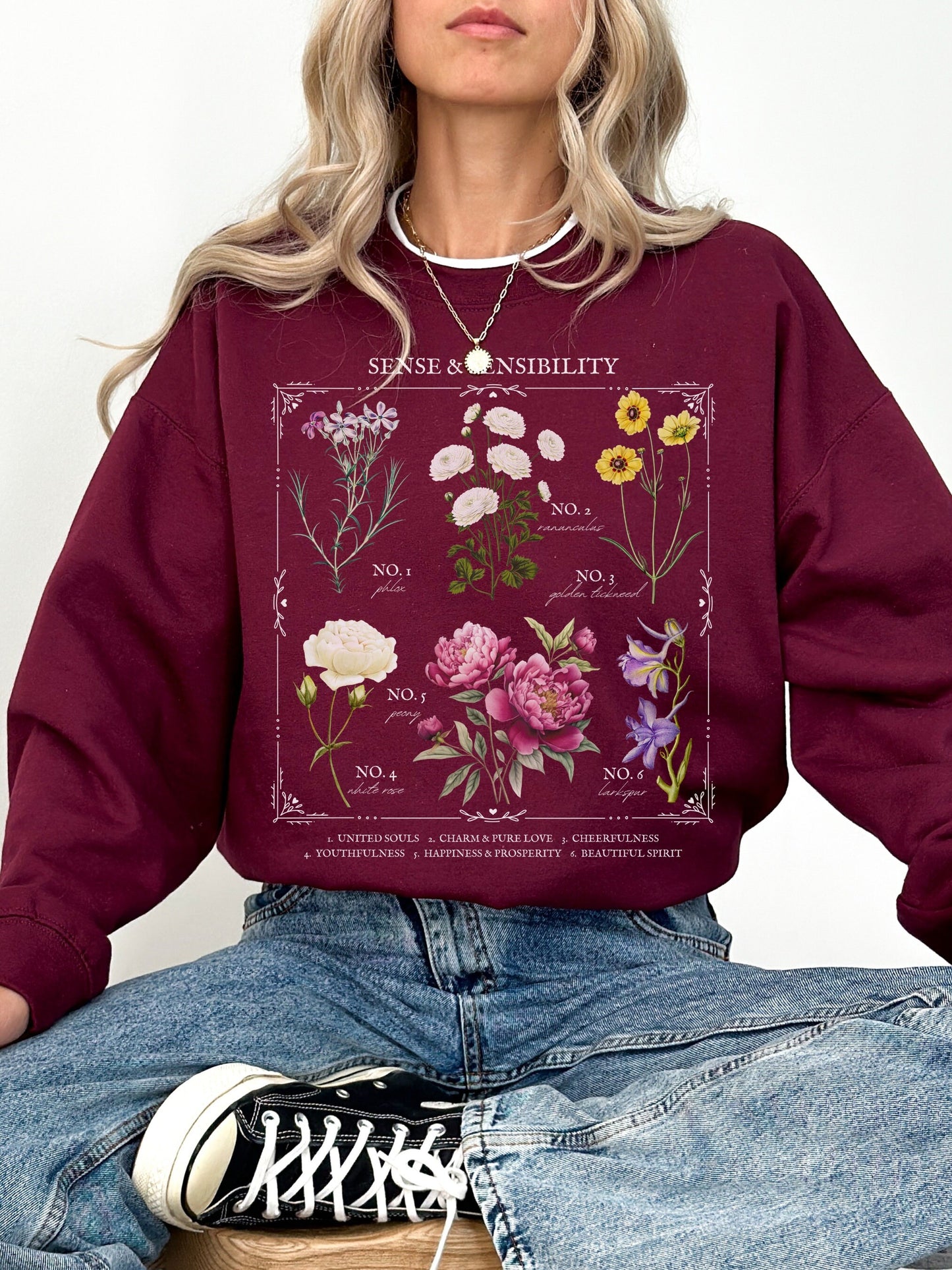 Jane Austen Sense & Sensibility Literary flower chart sweatshirt Cottagecore Literature Bookish Fandom Merch Lover Gift Idea pemberley darcy