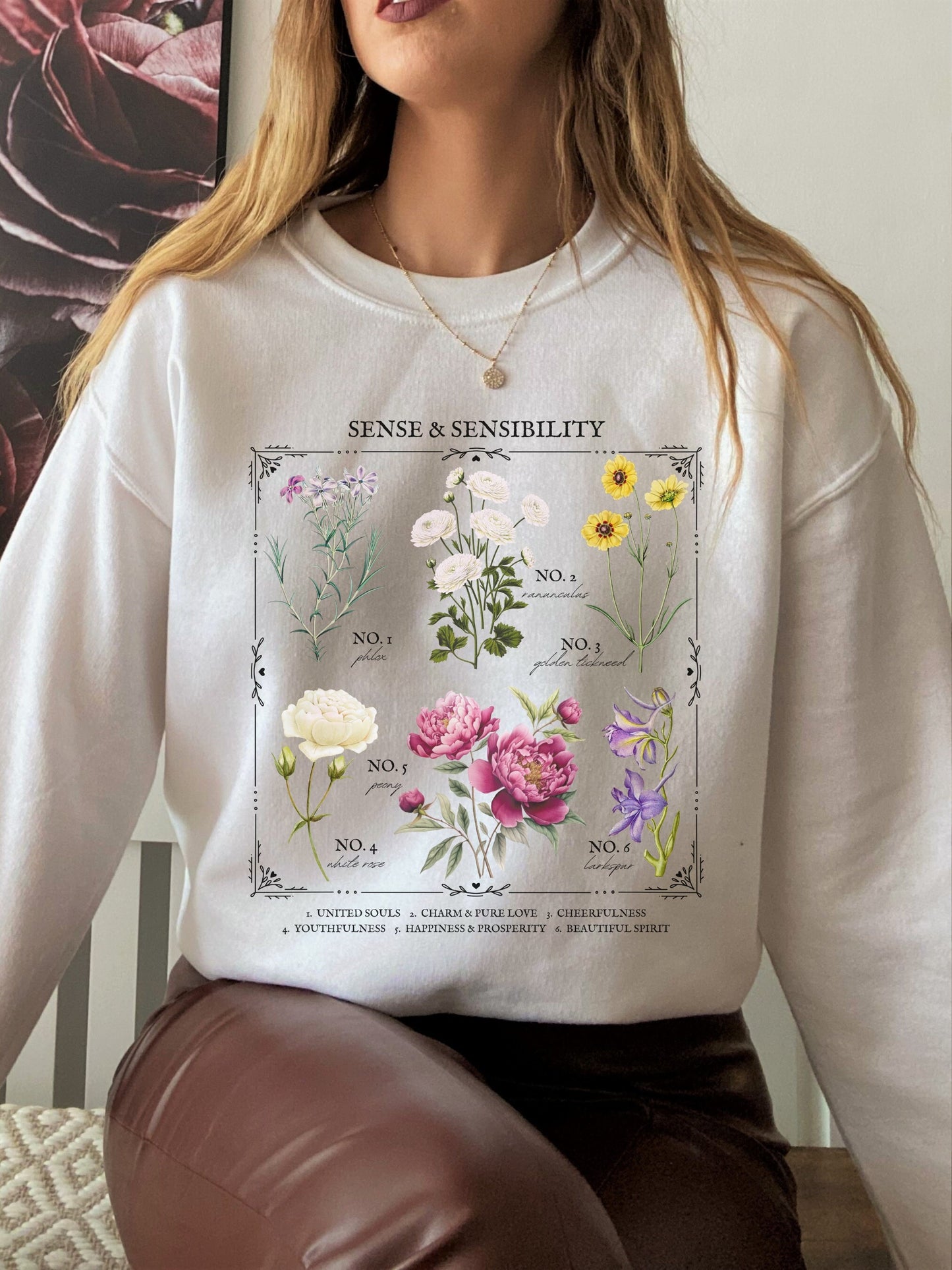 Jane Austen Sense & Sensibility Literary flower chart sweatshirt Cottagecore Literature Bookish Fandom Merch Lover Gift Idea pemberley darcy