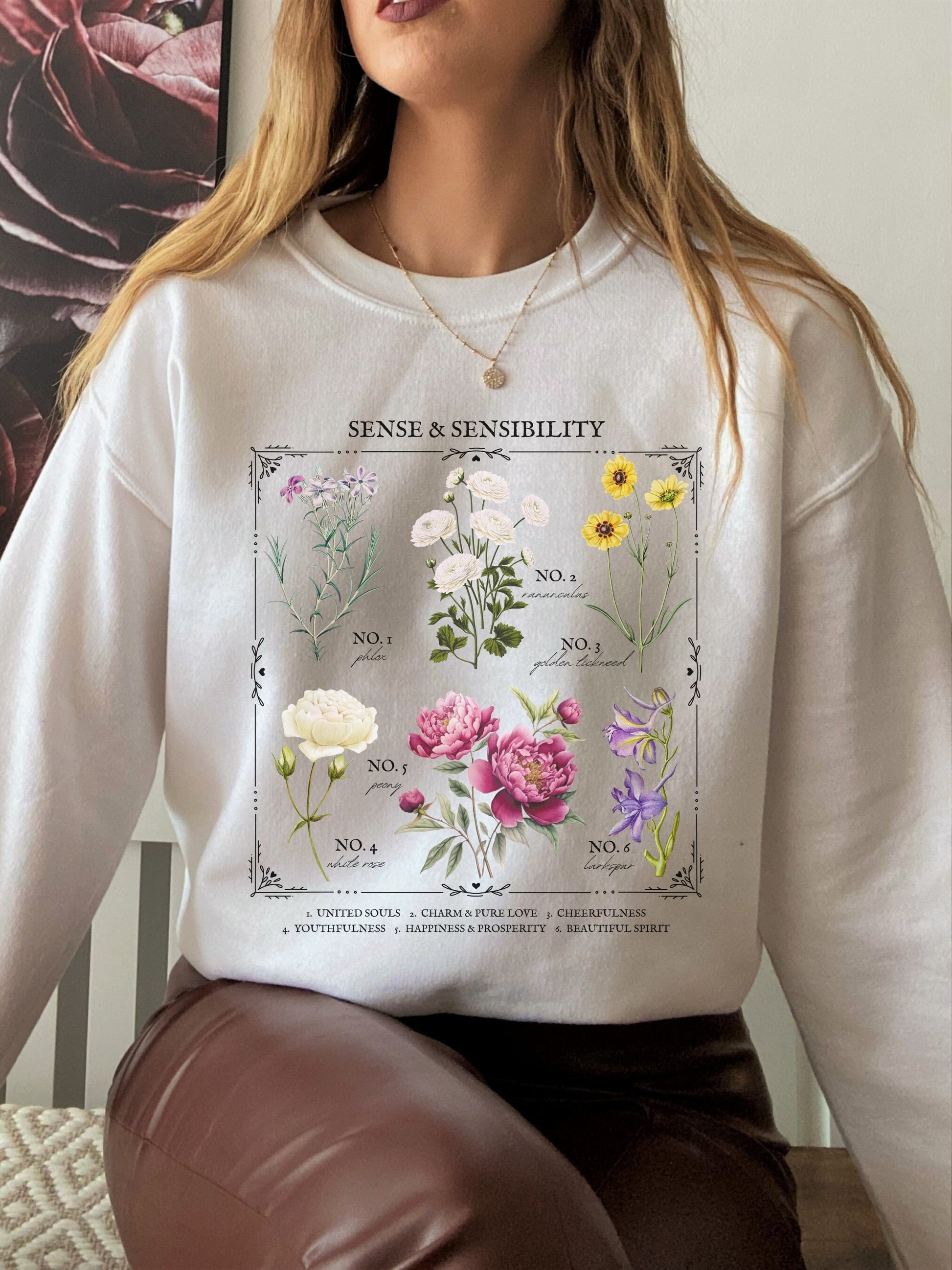 Jane Austen Sense & Sensibility Literary flower chart sweatshirt Cottagecore Literature Bookish Fandom Merch Lover Gift Idea pemberley darcy