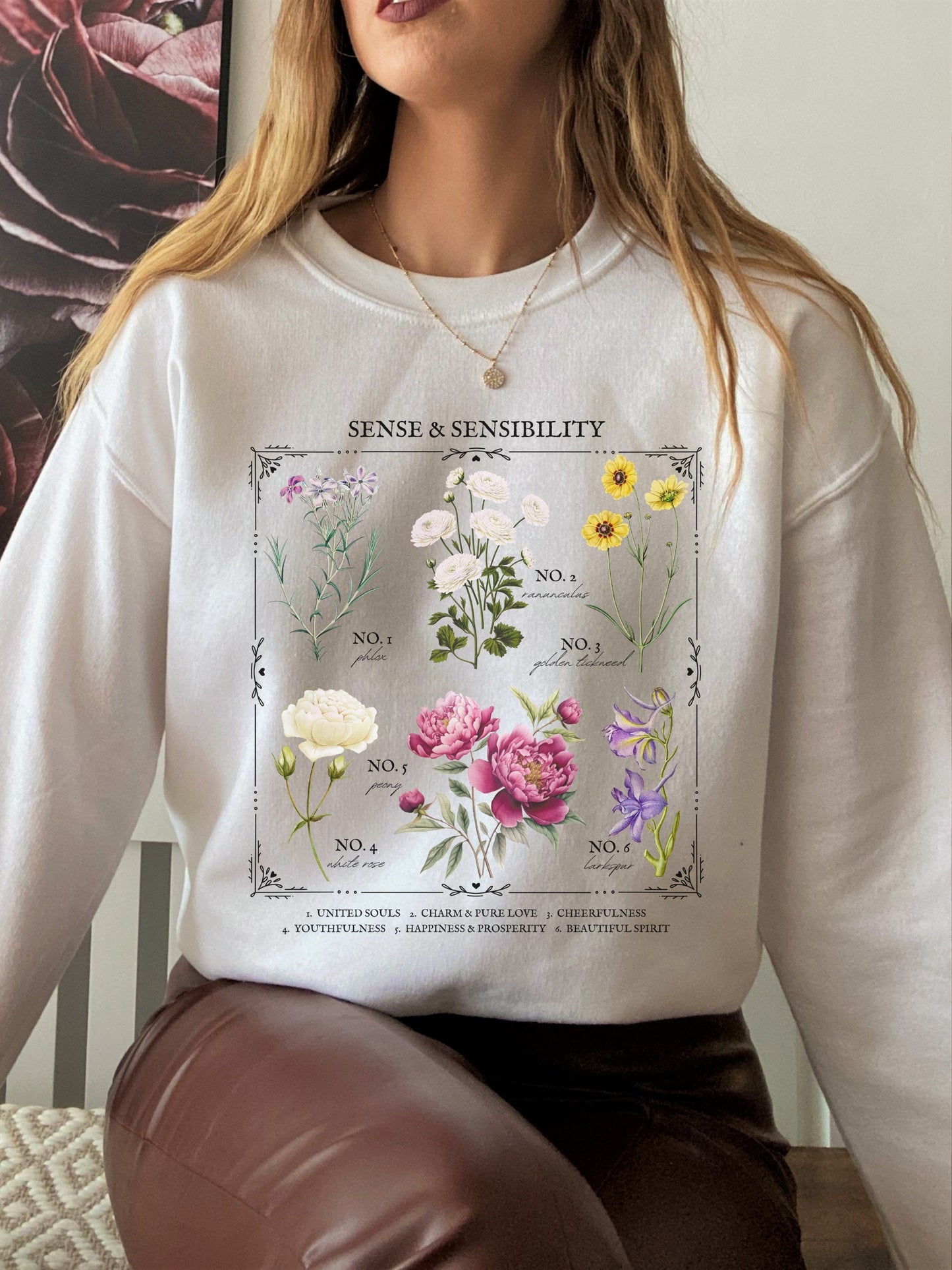 Jane Austen Sense & Sensibility Literary Flower Chart Sweatshirt
