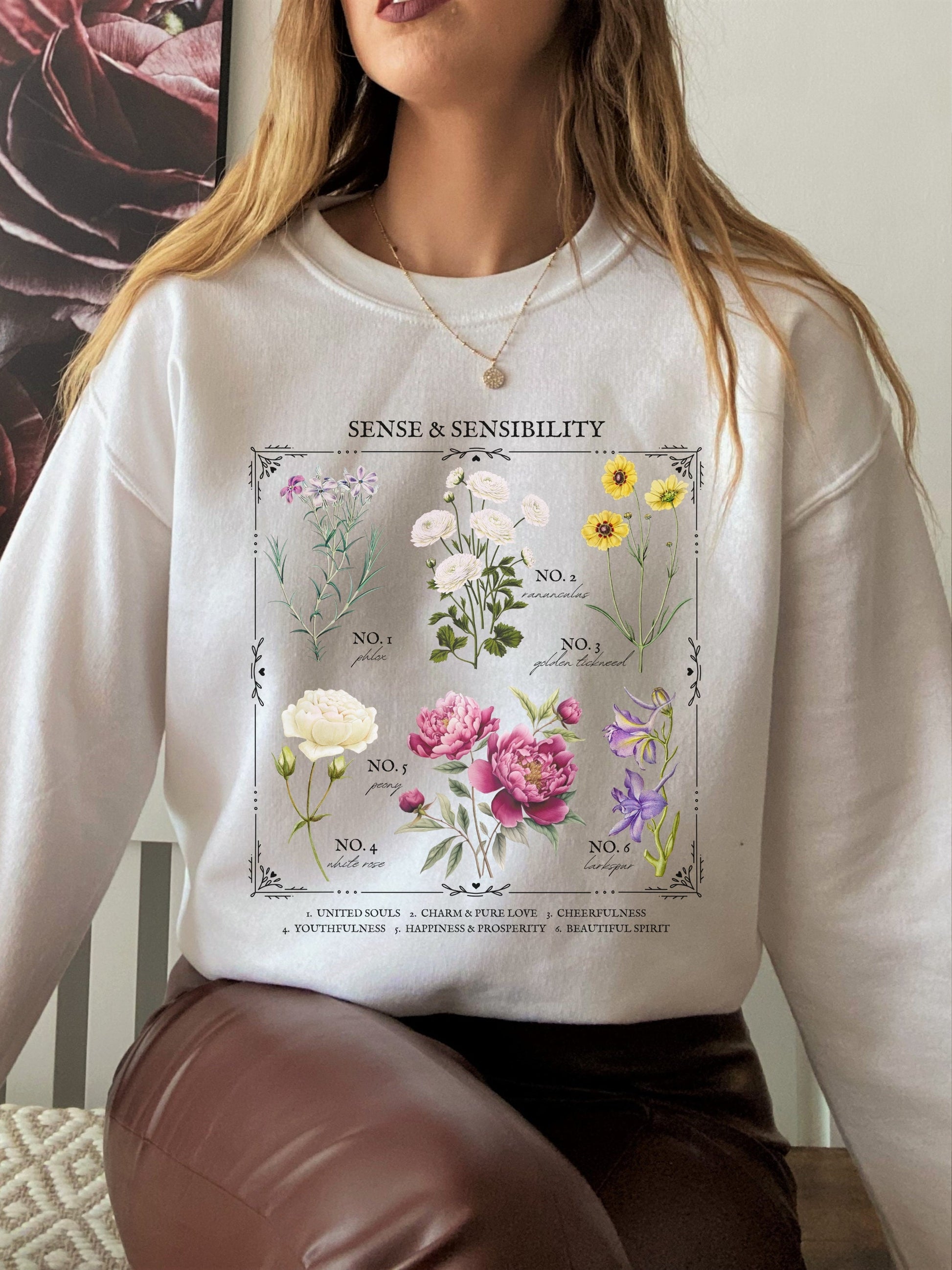 Jane Austen Sense & Sensibility Literary Flower Chart Sweatshirt