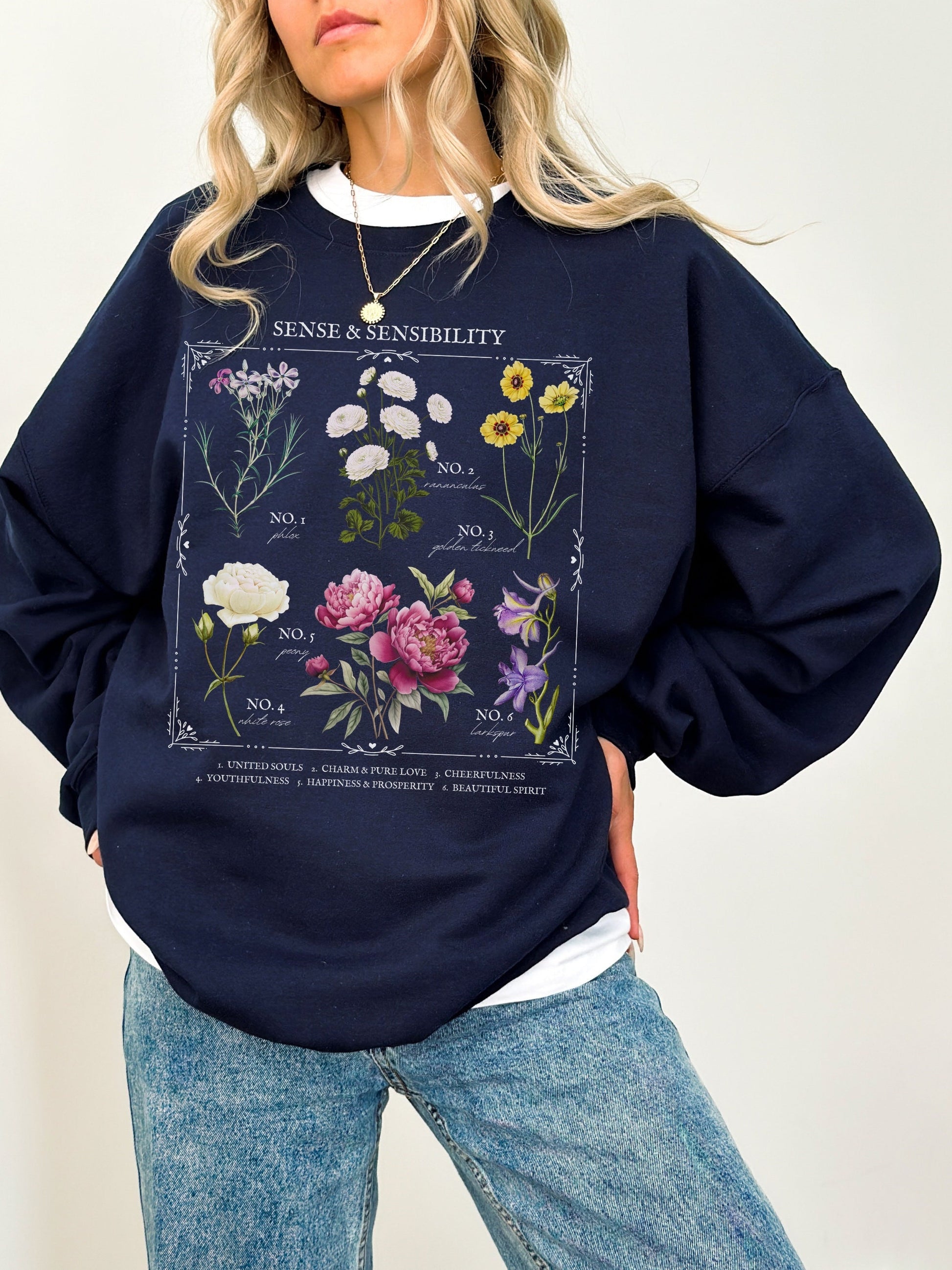 Jane Austen Sense & Sensibility Literary flower chart sweatshirt Cottagecore Literature Bookish Fandom Merch Lover Gift Idea pemberley darcy