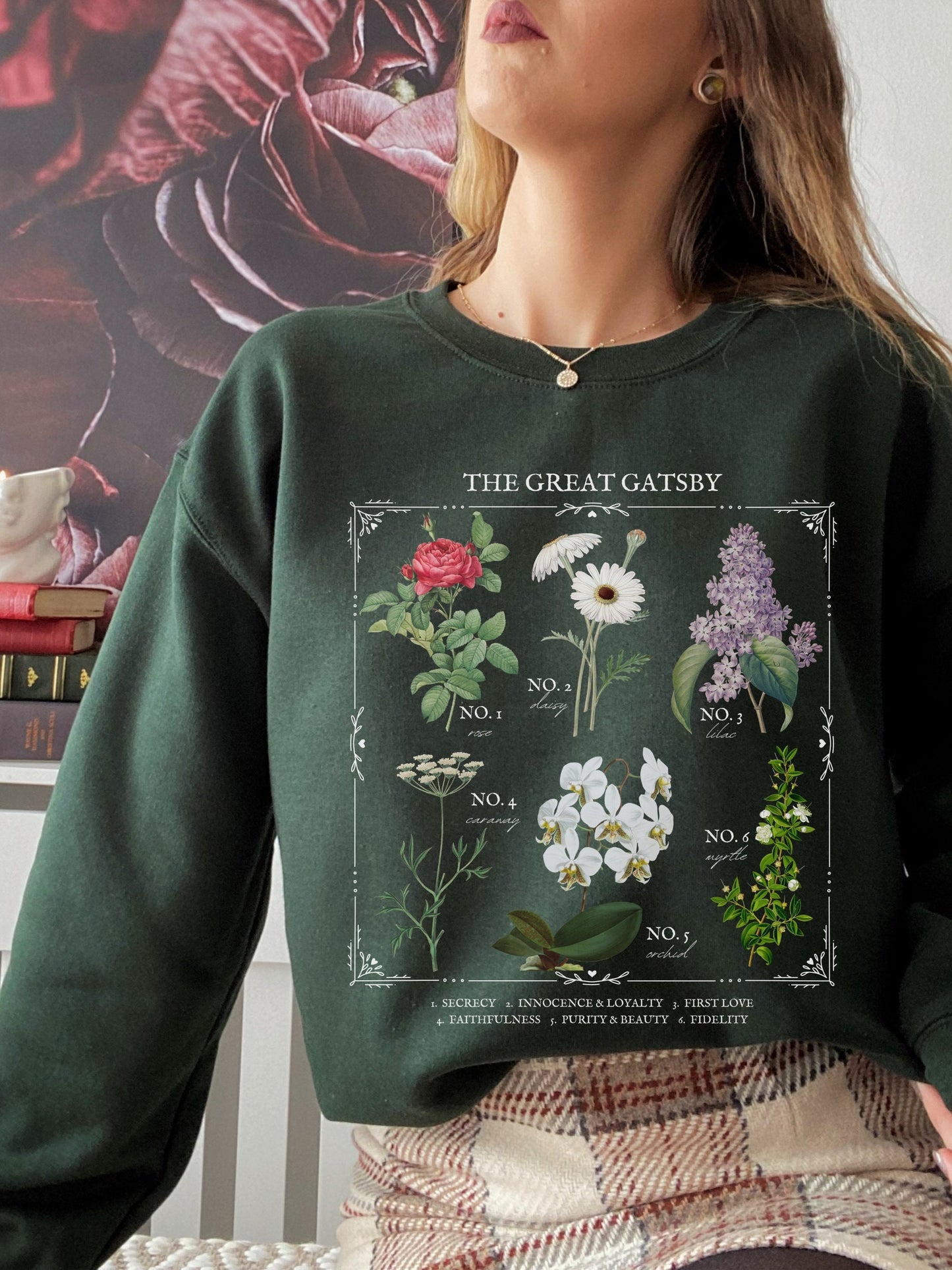 Fitzgerald The Great Gatsby flower chart sweatshirt * Cottagecore Literature Bookish Book Fandom Merch Dark Academia Gift * daisy buchanan