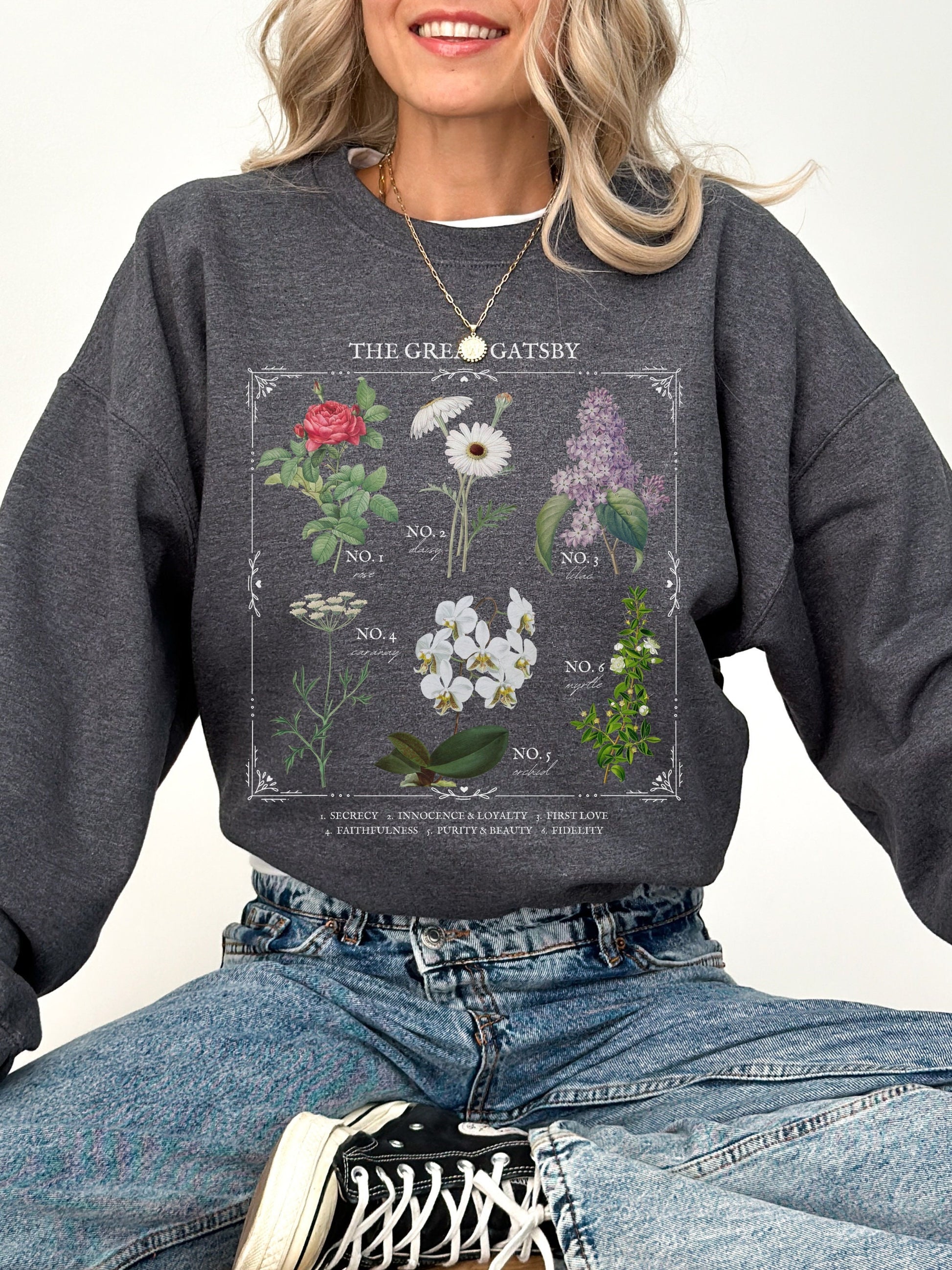 Fitzgerald The Great Gatsby flower chart sweatshirt * Cottagecore Literature Bookish Book Fandom Merch Dark Academia Gift * daisy buchanan