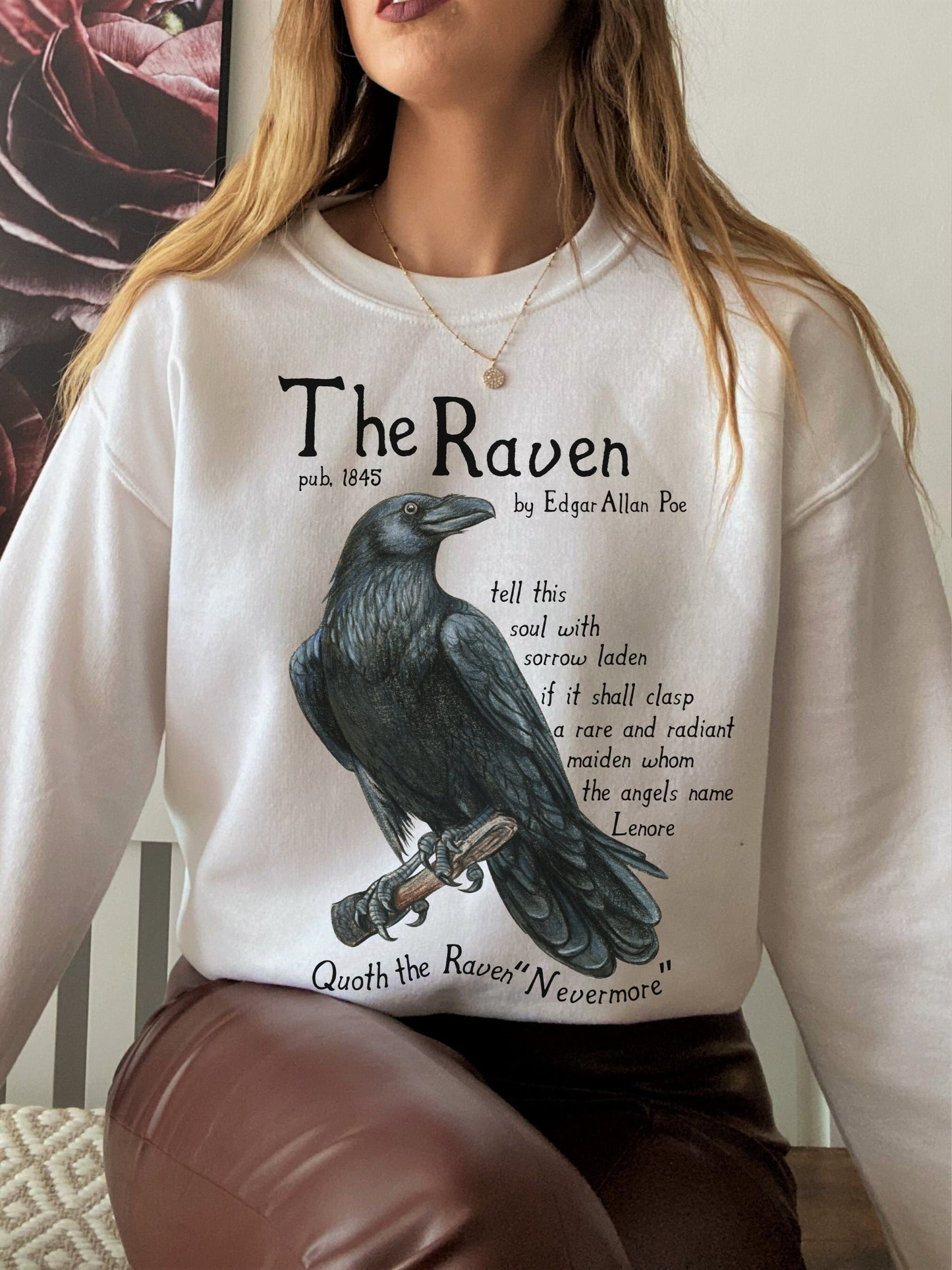 Edgar Allan Poe The Raven Poem Quote Crewneck Sweatshirt * Midnight Dreary Lenore * Dark Academia Goth Witchy Goblincore Bookish Gift Grunge