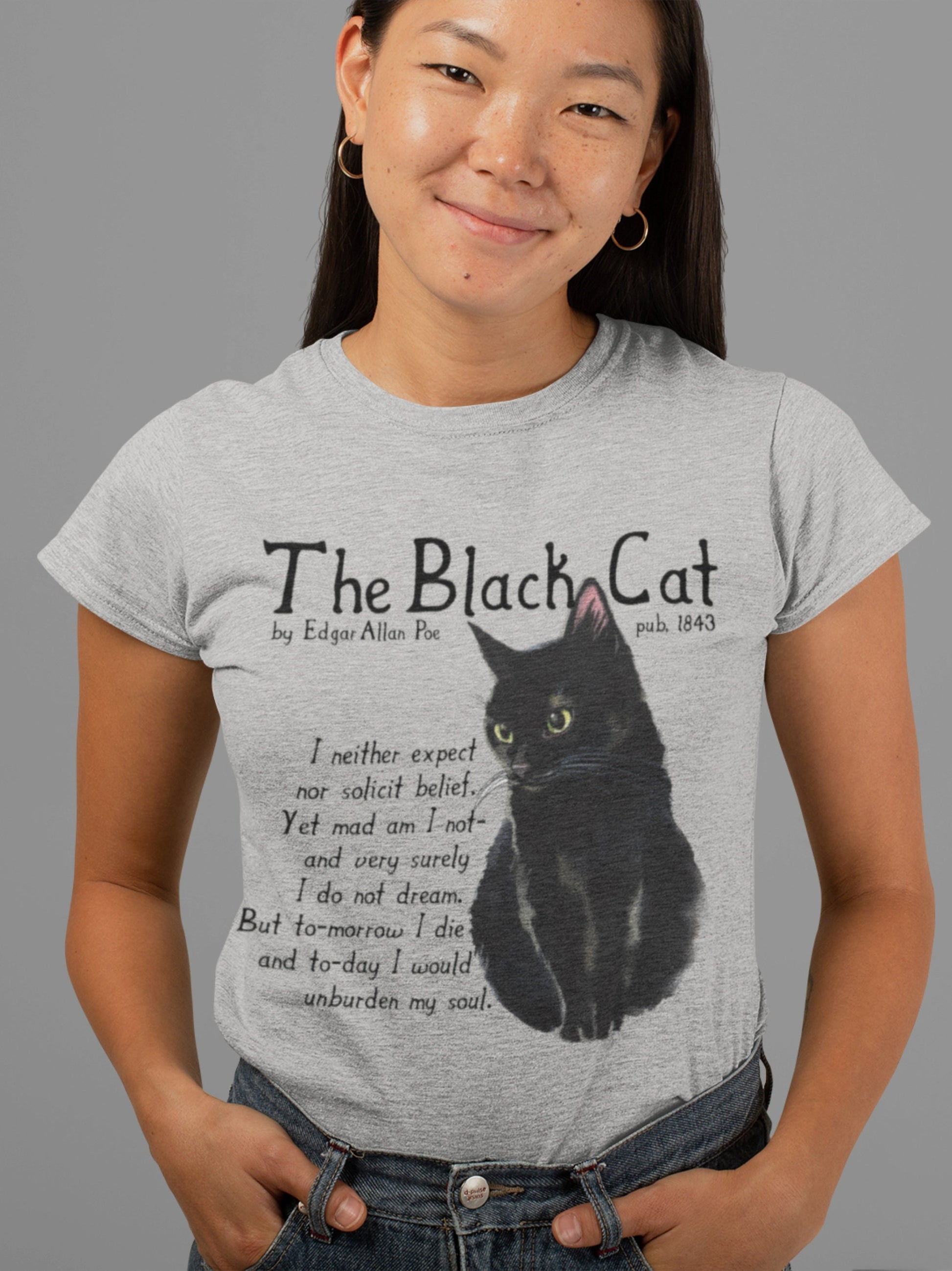 Edgar Allan Poe The Black Cat Quote Tee * The Raven Lenore Tell tale Heart * Dark Academia Goth Witchy Goblincore Shirt Bookish Gift Grunge