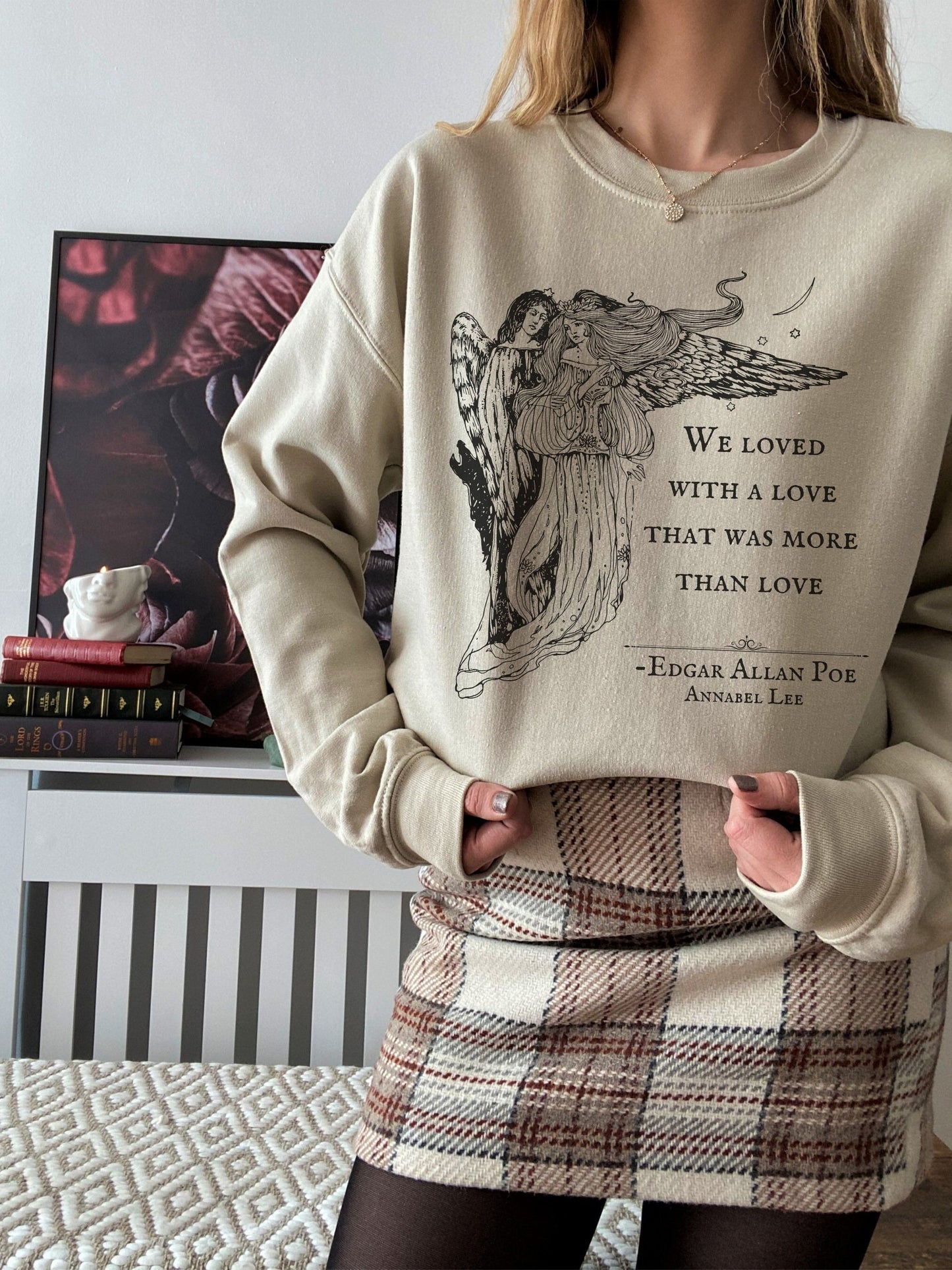 Edgar Allan Poe Annabel Lee Poem Quote Sweatshirt * The Raven Lenore * Dark Academia Goth Witchy Goblincore Angel Shirt Bookish Gift Grunge