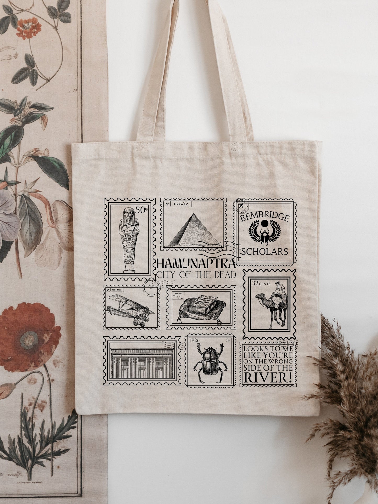 Mummy Stamp Collection Canvas Tote Bag * City of the Dead Egypt Rick Evie Greetings from Hamunaptra Postcard Book Fandom Merch Bookish Gift