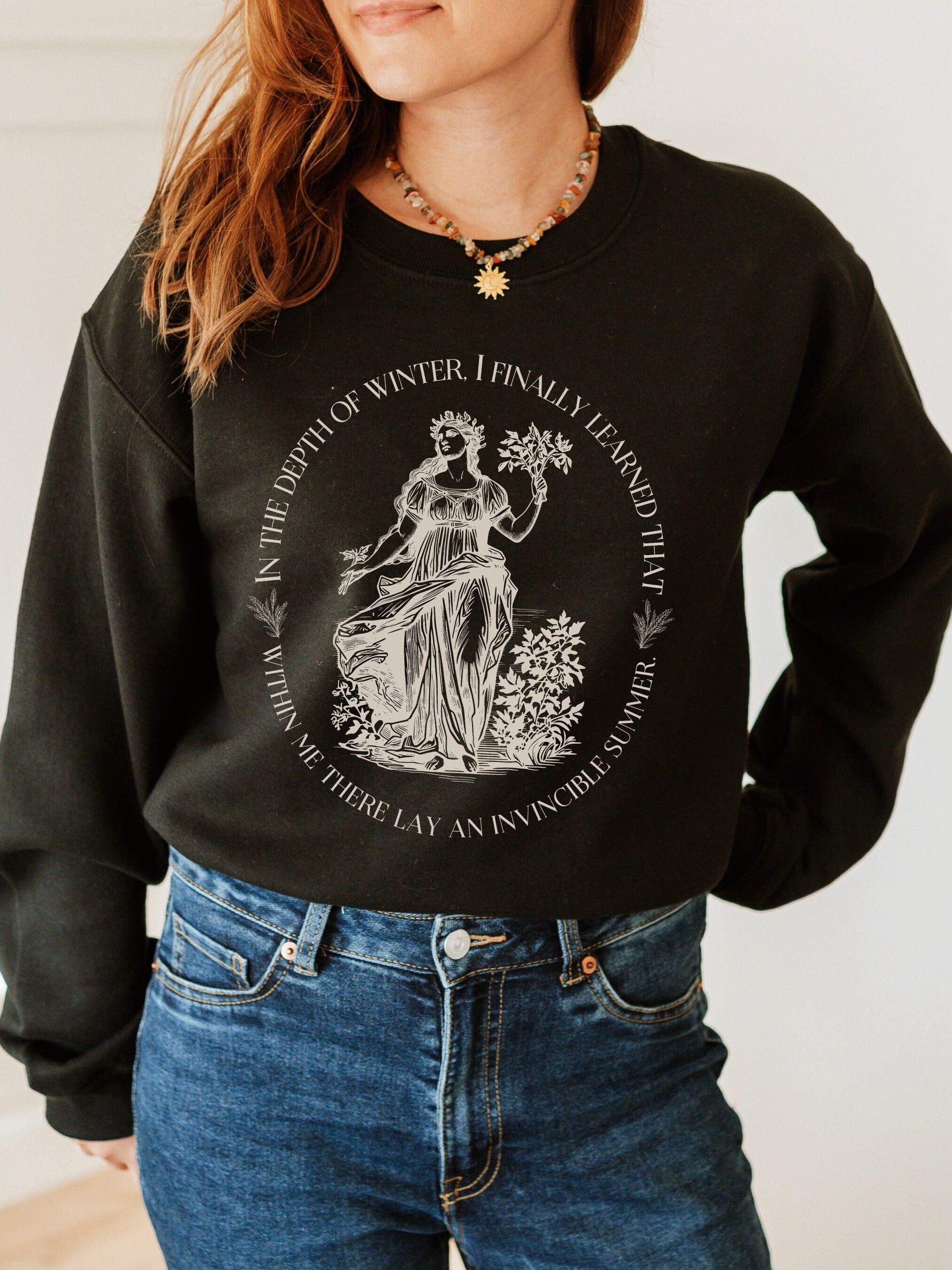 Demeter Harvest Goddess Crewneck Sweatshirt * Albert Camus Summer Quote Illiad Greek Mythology Dark Academia Aesthetic Witchy Mental Health