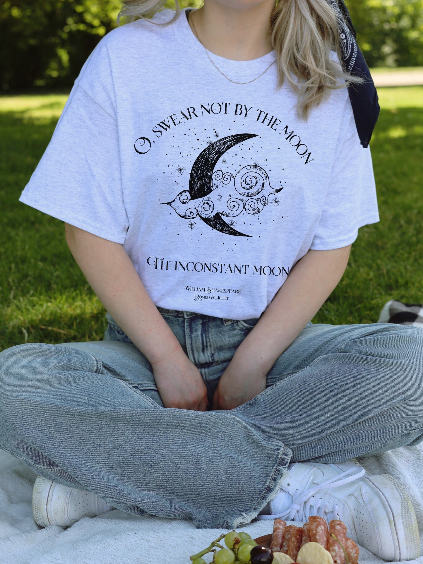 Swear not by the moon celestial Shakespeare quote tee * Romeo Juliet coquette aesthetic witchy angelcore bookish gift light academia tshirt