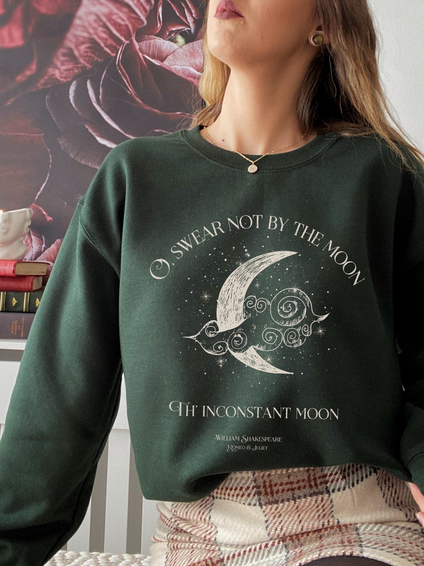 Swear not by the moon celestial Shakespeare quote sweatshirt * Romeo Juliet coquette aesthetic witchy angelcore bookish gift light academia