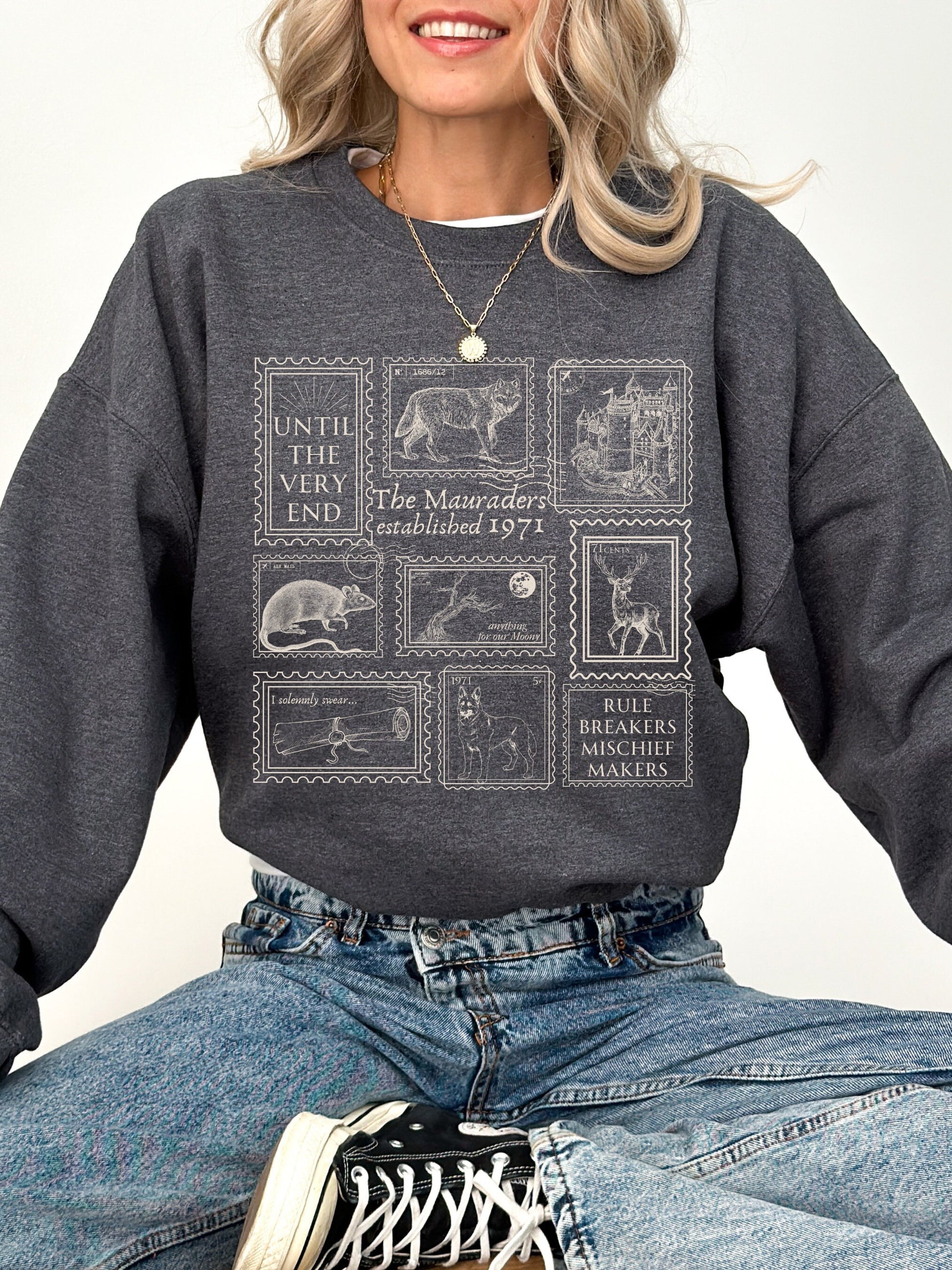 Mauraders Stamp Collection Sweatshirt * Wizard Apparel Postcard James Moony Remus Sirius ATYD * Book Fandom Merch Reader Gift page 394