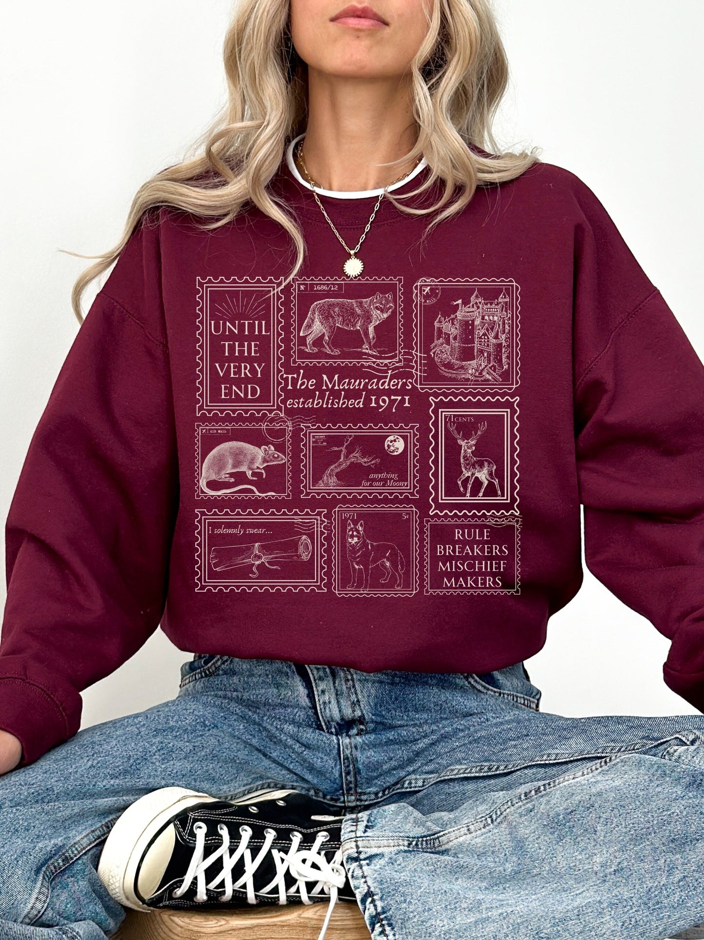 Mauraders Stamp Collection Sweatshirt * Wizard Apparel Postcard James Moony Remus Sirius ATYD * Book Fandom Merch Reader Gift page 394