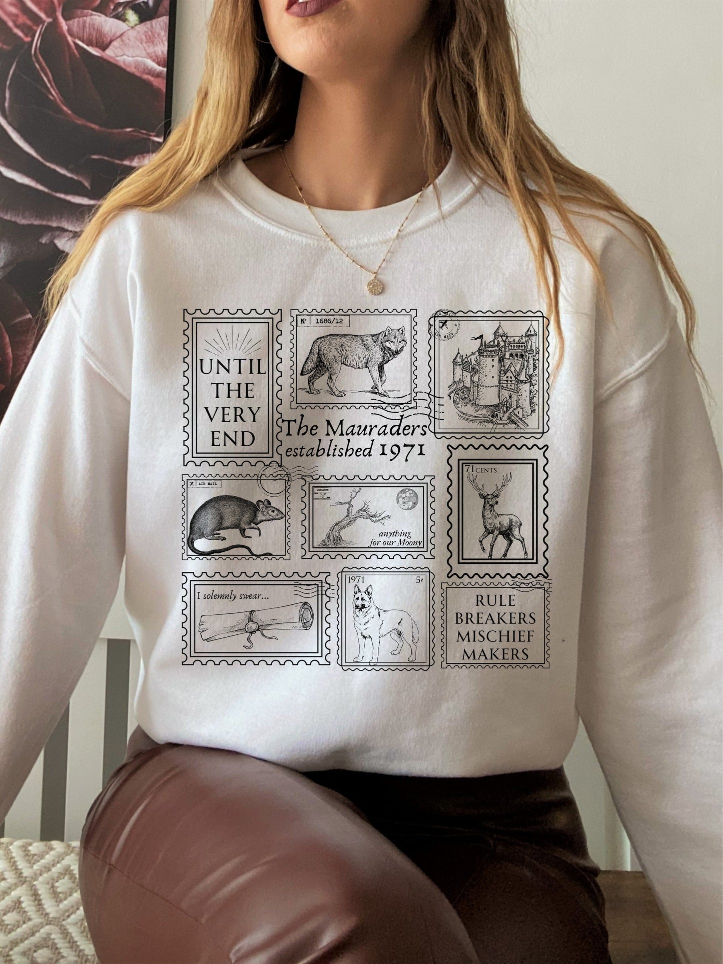 Mauraders Stamp Collection Sweatshirt * Wizard Apparel Postcard James Moony Remus Sirius ATYD * Book Fandom Merch Reader Gift page 394