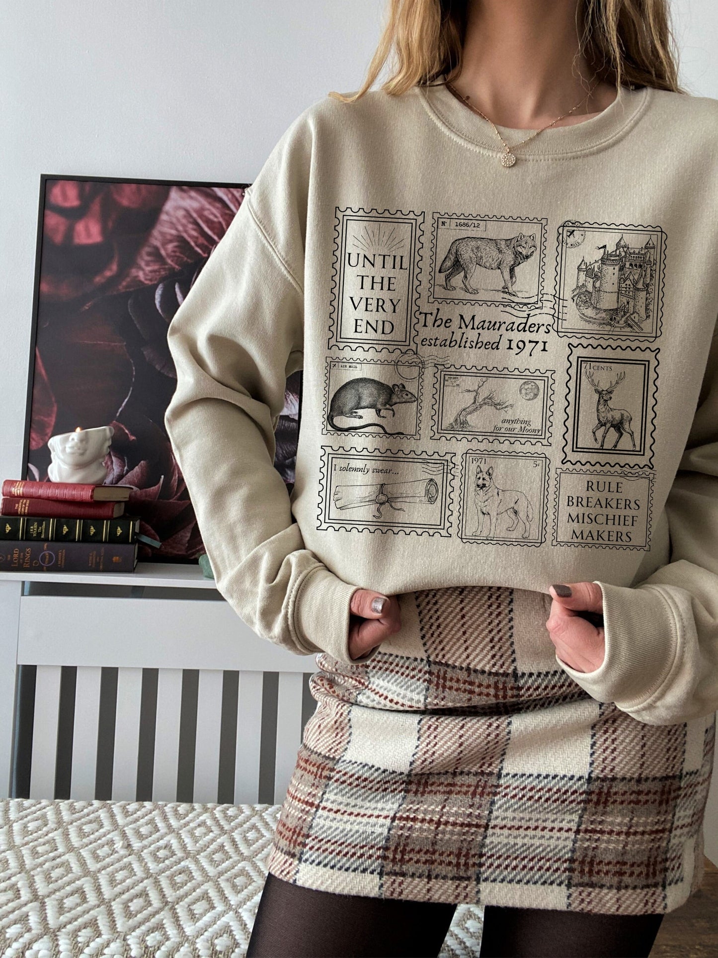 Mauraders Stamp Collection Sweatshirt * Wizard Apparel Postcard James Moony Remus Sirius ATYD * Book Fandom Merch Reader Gift page 394