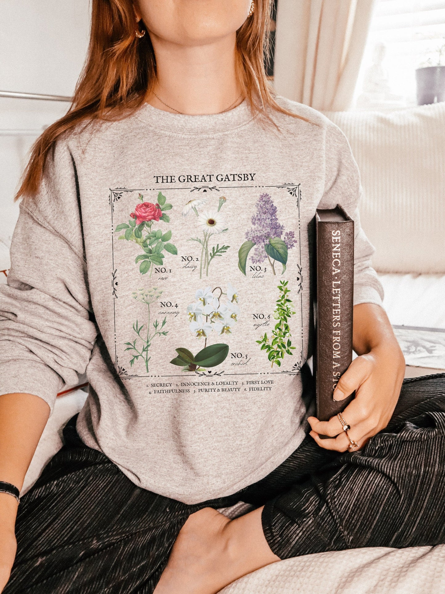 Fitzgerald The Great Gatsby flower chart sweatshirt * Cottagecore Literature Bookish Book Fandom Merch Dark Academia Gift * daisy buchanan