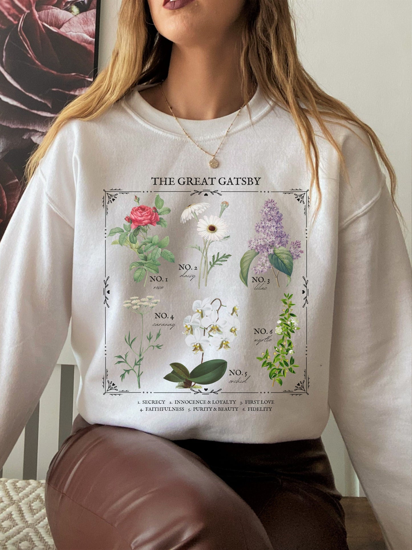 Fitzgerald The Great Gatsby flower chart sweatshirt * Cottagecore Literature Bookish Book Fandom Merch Dark Academia Gift * daisy buchanan