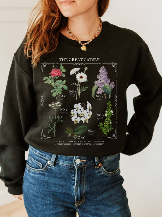 Fitzgerald The Great Gatsby flower chart sweatshirt * Cottagecore Literature Bookish Book Fandom Merch Dark Academia Gift * daisy buchanan