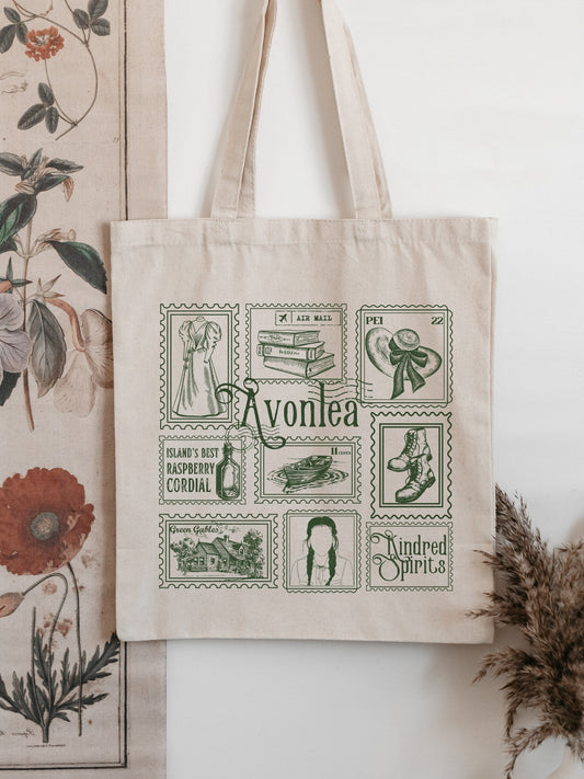 Anne of Green Gables Literary Stamp Collection Tote Bag * Cottagecore Anne with an E * Greetings from Avonlea Book Fandom Merch Bookish Gift