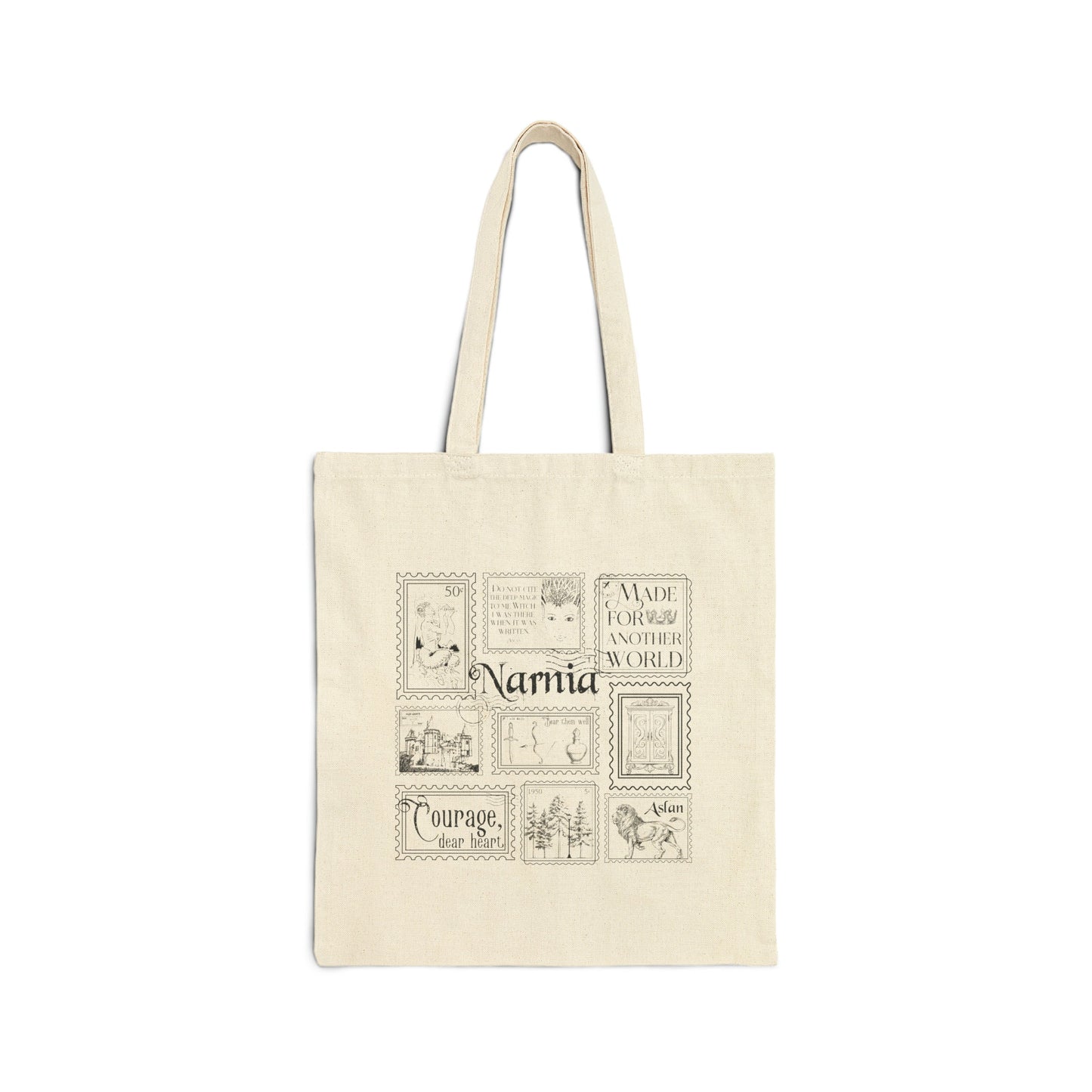 Narnia Stamp Collection Canvas Tote Bag * Lion Witch Wardrobe CS Lewis Greetings from Narnia Postcard Book Fandom Merch Bookish Teacher Gift