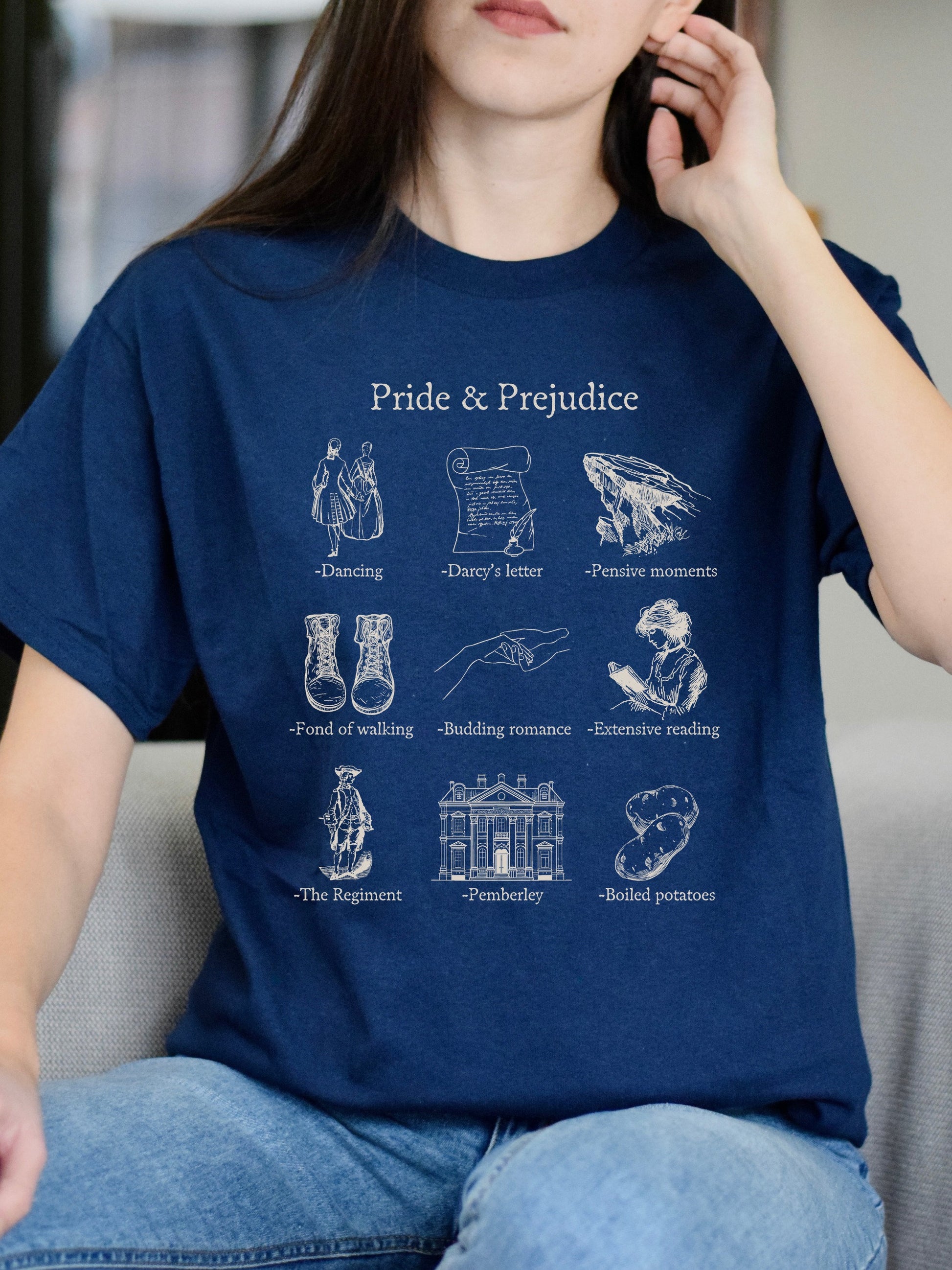 Pride & Prejudice Icon Chart Tee Shirt Tshirt Cottagecore Jane Austen Book Fandom Subtle Merch Bookish Reader Gift Book Lover Pemberly Darcy