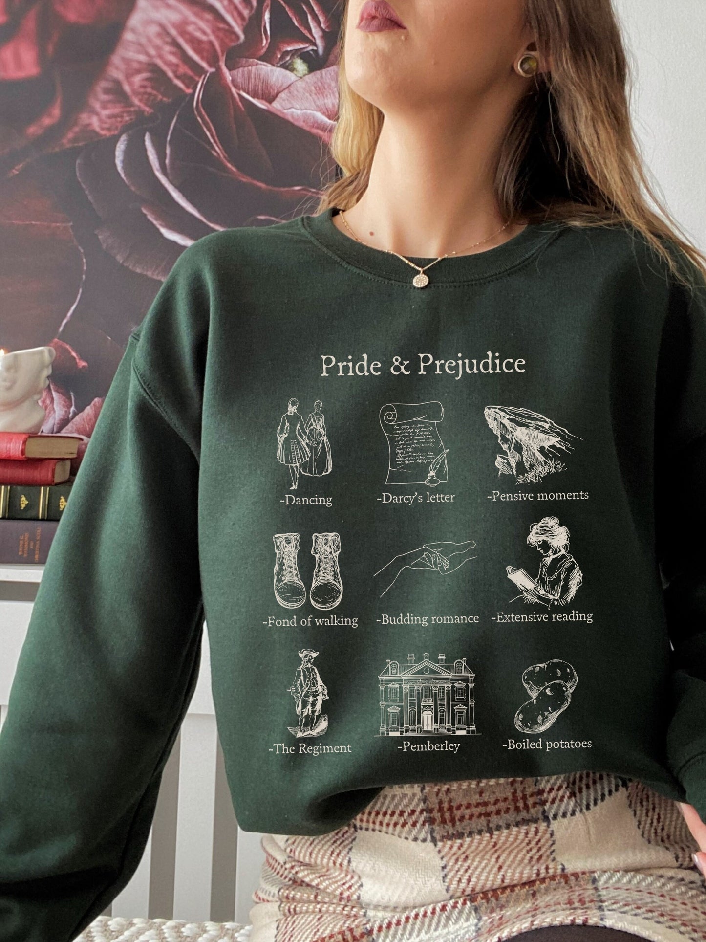 Pride & Prejudice Icon Chart Sweatshirt Crewneck Cottagecore * Jane Austen Book Fandom Subtle Merch Bookish Reader Gift Pemberly Mr Darcy