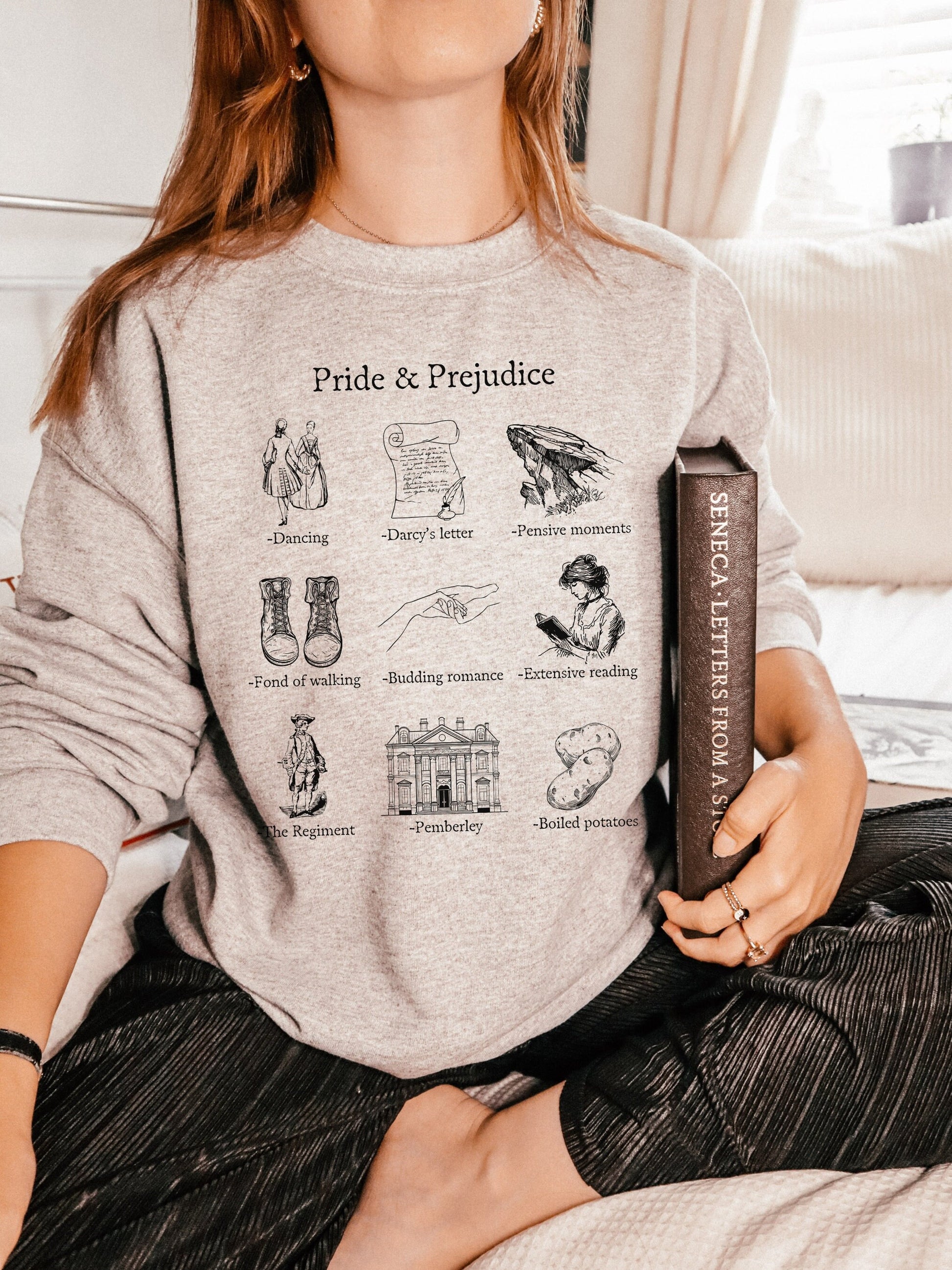 Pride & Prejudice Icon Chart Sweatshirt Crewneck Cottagecore * Jane Austen Book Fandom Subtle Merch Bookish Reader Gift Pemberly Mr Darcy