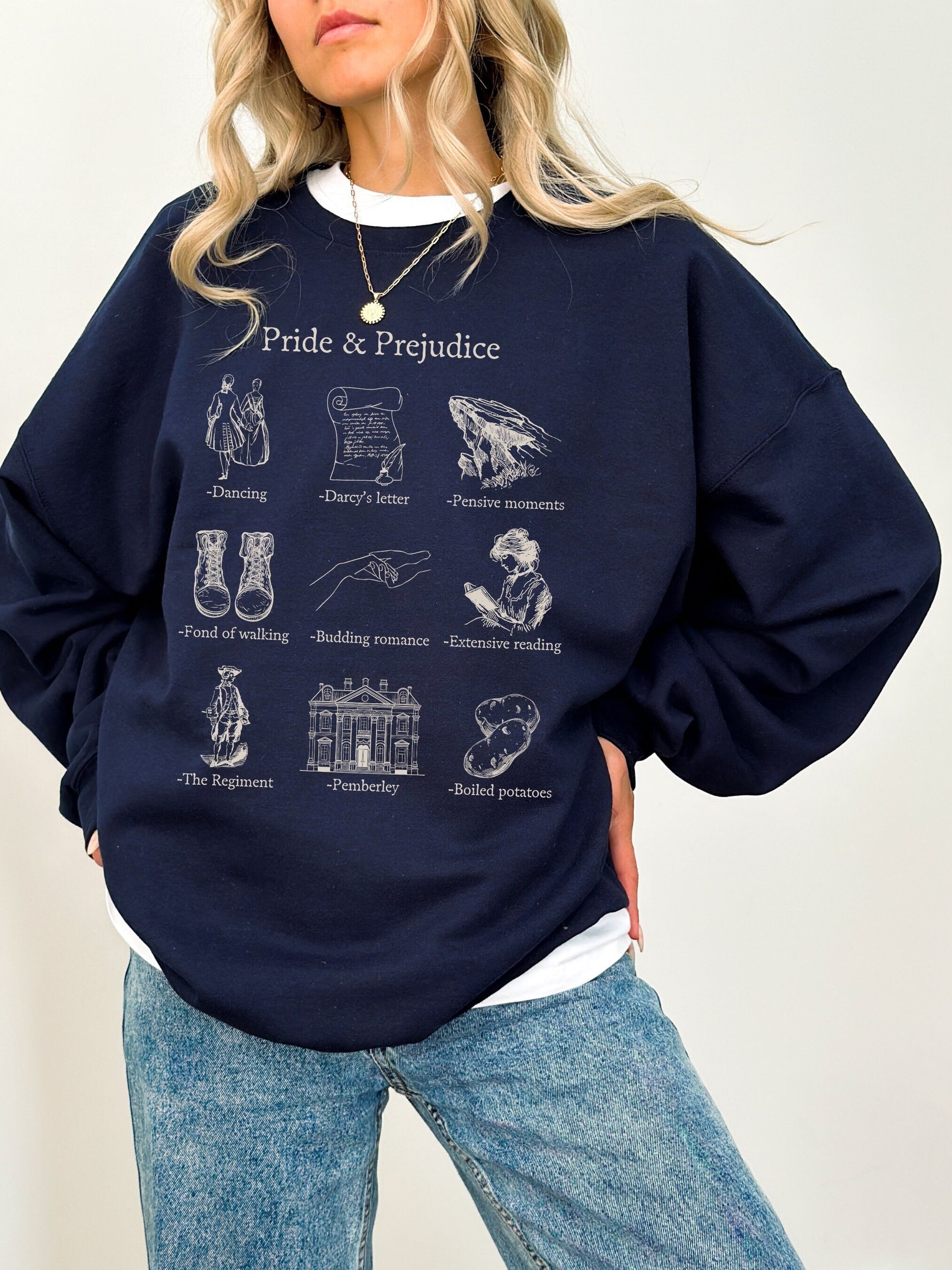 Pride & Prejudice Icon Chart Sweatshirt Crewneck Cottagecore * Jane Austen Book Fandom Subtle Merch Bookish Reader Gift Pemberly Mr Darcy