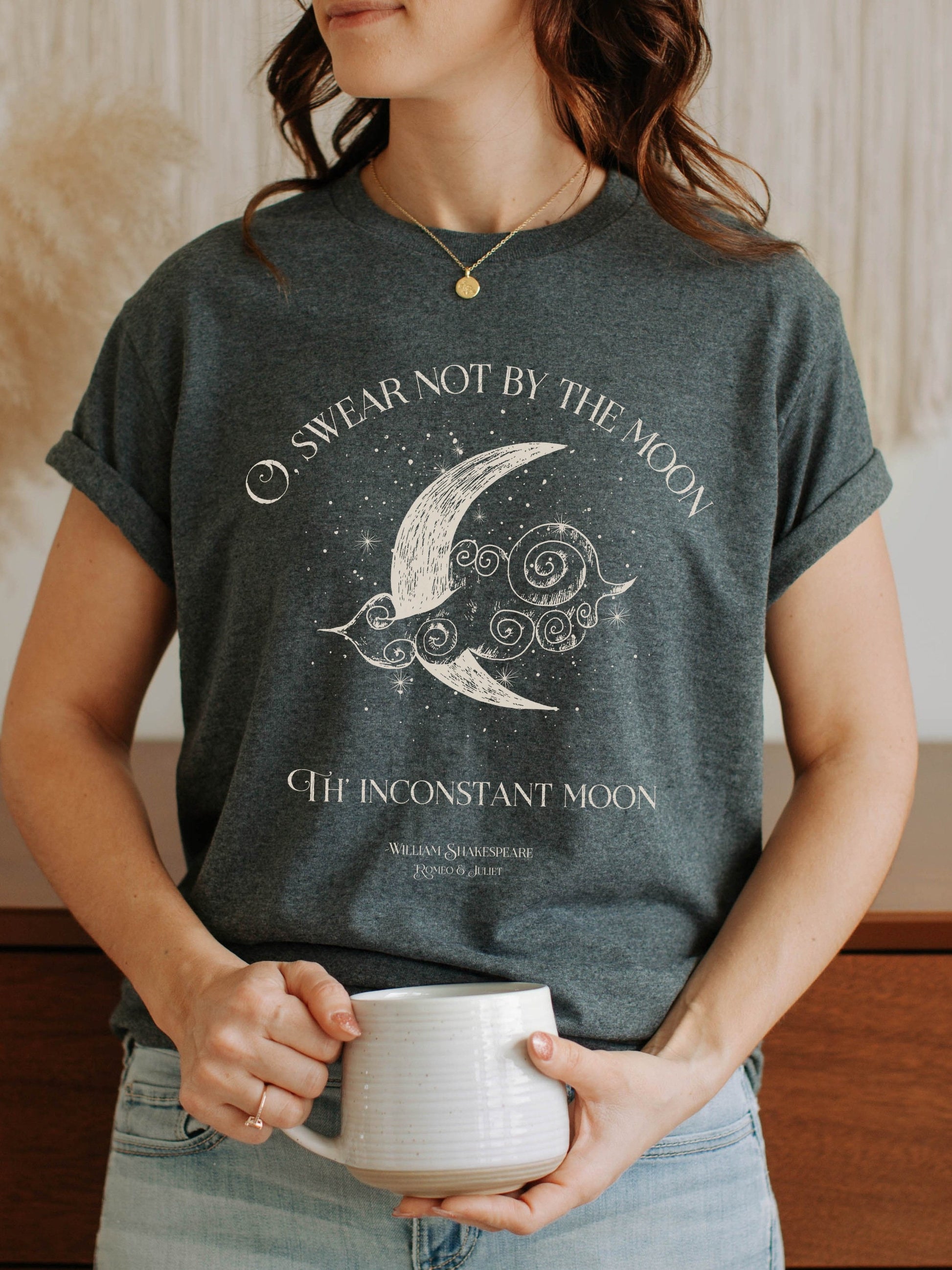 Swear not by the moon celestial Shakespeare quote tee * Romeo Juliet coquette aesthetic witchy angelcore bookish gift light academia tshirt