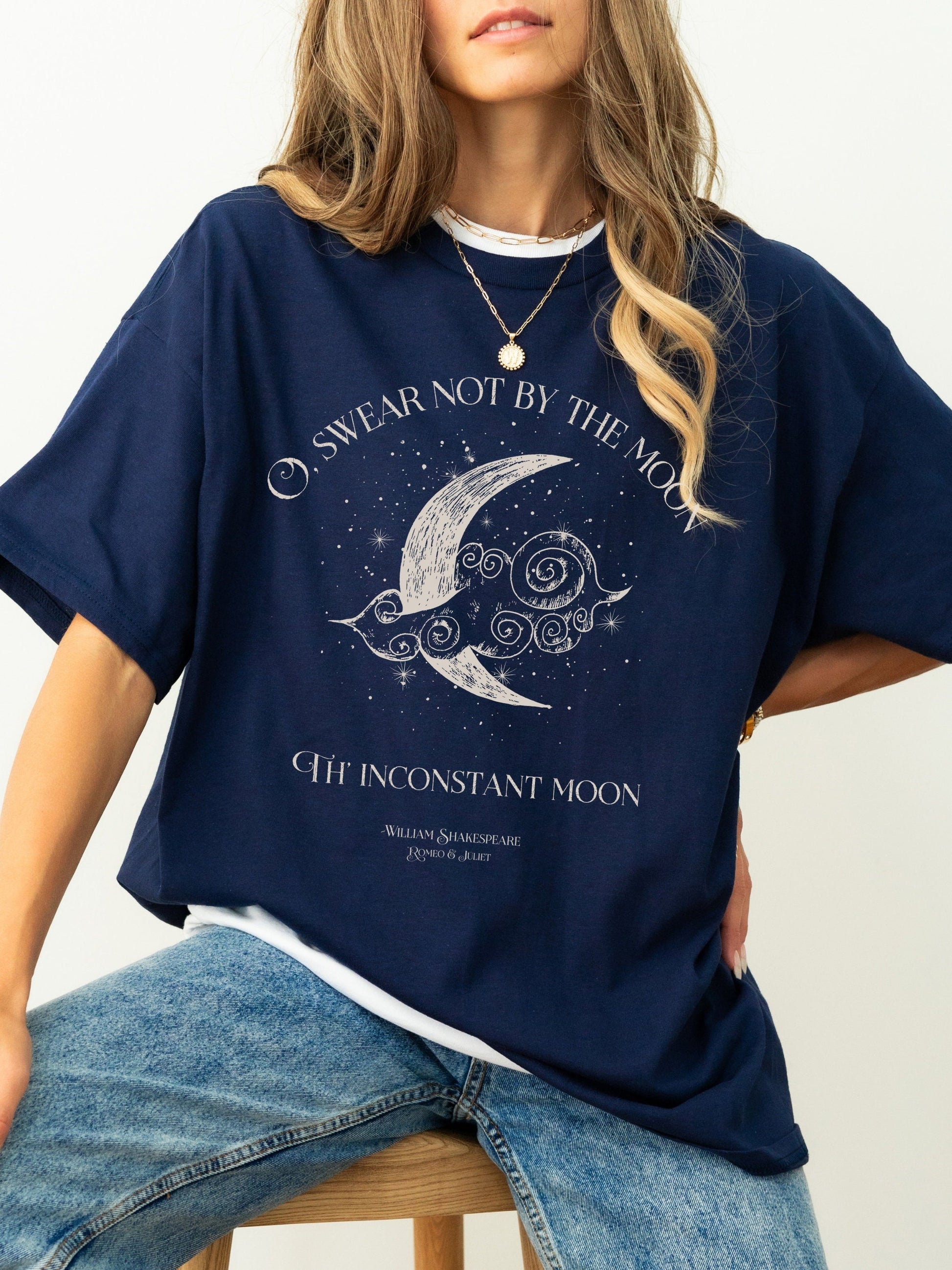 Swear not by the moon celestial Shakespeare quote tee * Romeo Juliet coquette aesthetic witchy angelcore bookish gift light academia tshirt