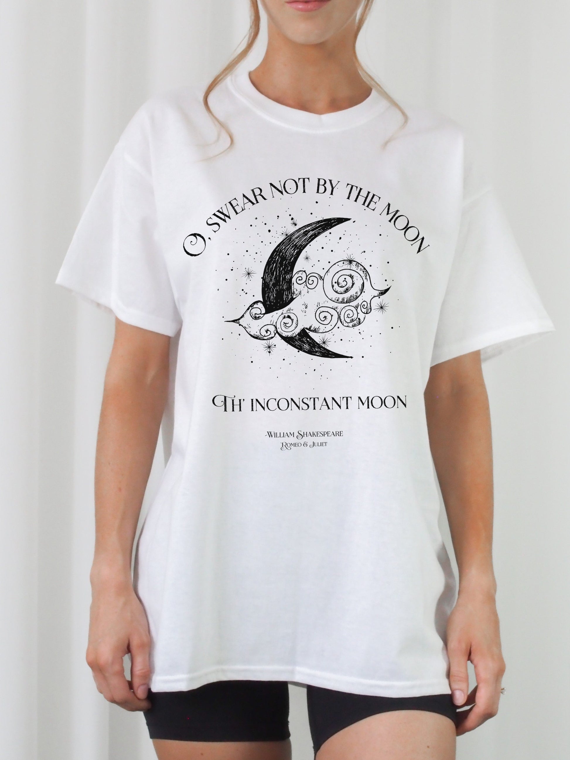 Swear not by the moon celestial Shakespeare quote tee * Romeo Juliet coquette aesthetic witchy angelcore bookish gift light academia tshirt