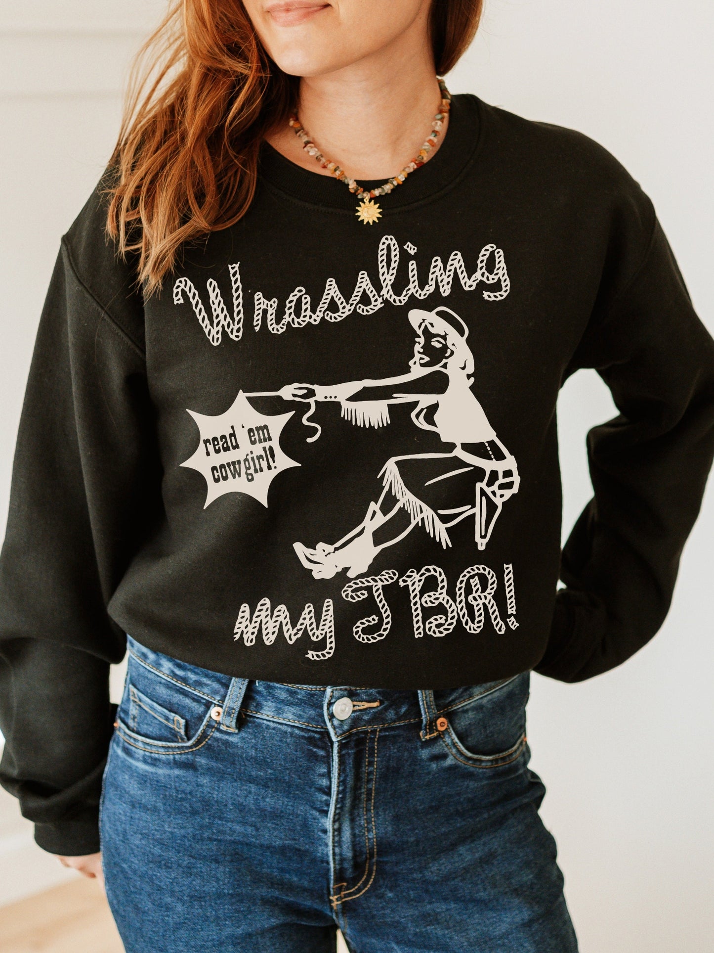 Bookish Retro Cowgirl Sweatshirt Death by TBR * Cowboy Western Romance * Hot Girls Read Let's Read Chestnut Spring Stfuattdlagg Book Club