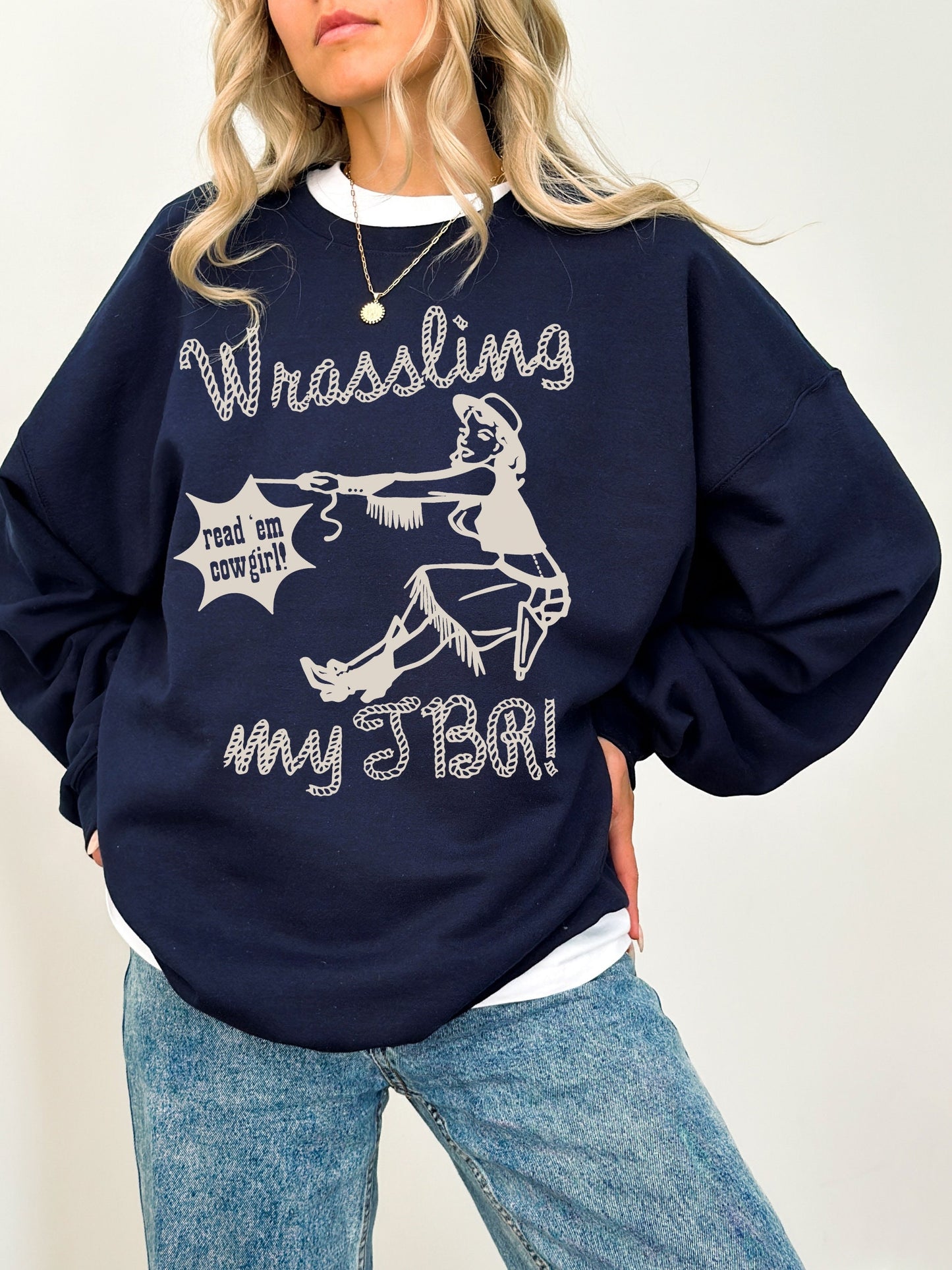 Bookish Retro Cowgirl Sweatshirt Death by TBR * Cowboy Western Romance * Hot Girls Read Let's Read Chestnut Spring Stfuattdlagg Book Club