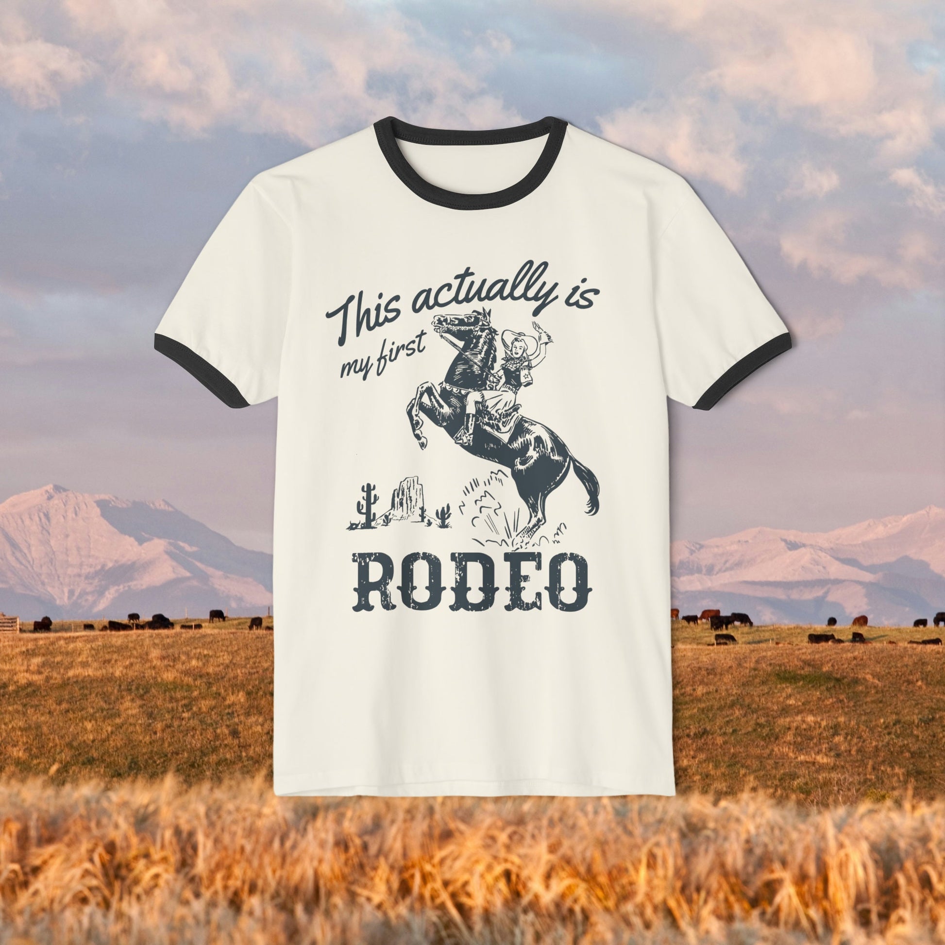 This actually is my first rodeo retro ringer tee * cowboy western romance era vintage country graphic tee long live cowgirls howdy buck wild