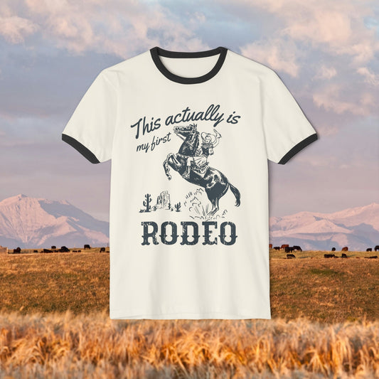 This actually is my first rodeo retro ringer tee * cowboy western romance era vintage country graphic tee long live cowgirls howdy buck wild