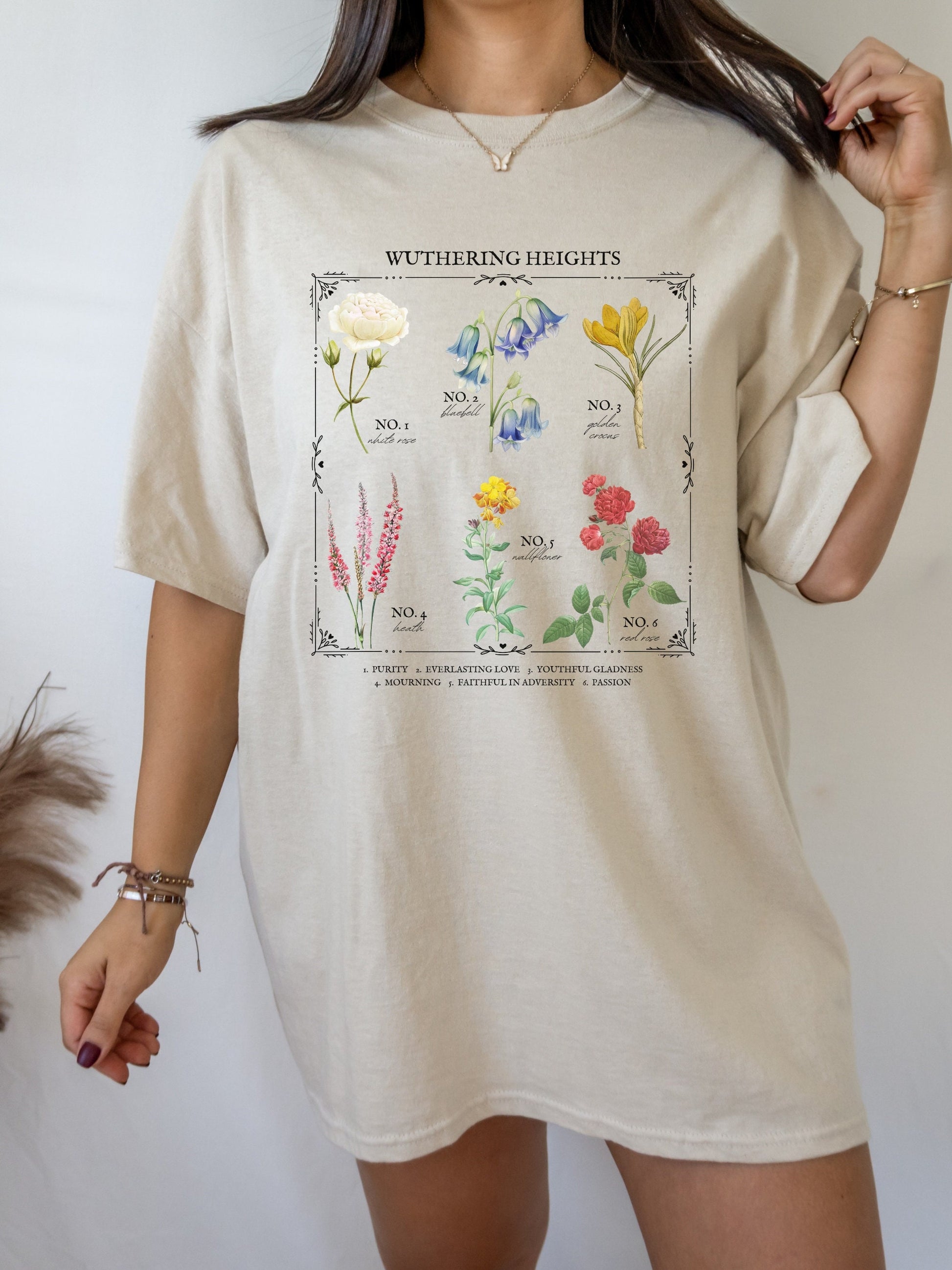 Wuthering Heights Literary Flower Chart * Herbology Floral Tee Shirt Tshirt Bookish Bookworm Gift bronte Poet Literature Shirt Dark Academia